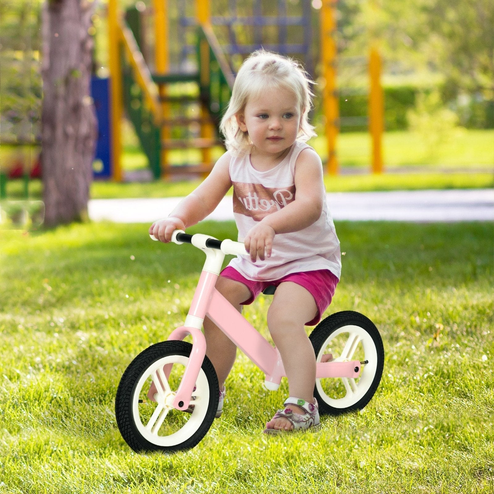 12" Kids Balance Bike, No Pedal Training Bike for Children with Adjustable Seat, 360° Rotation Handlebars - Pink - Bedzy UK modern and affordable home furniture England