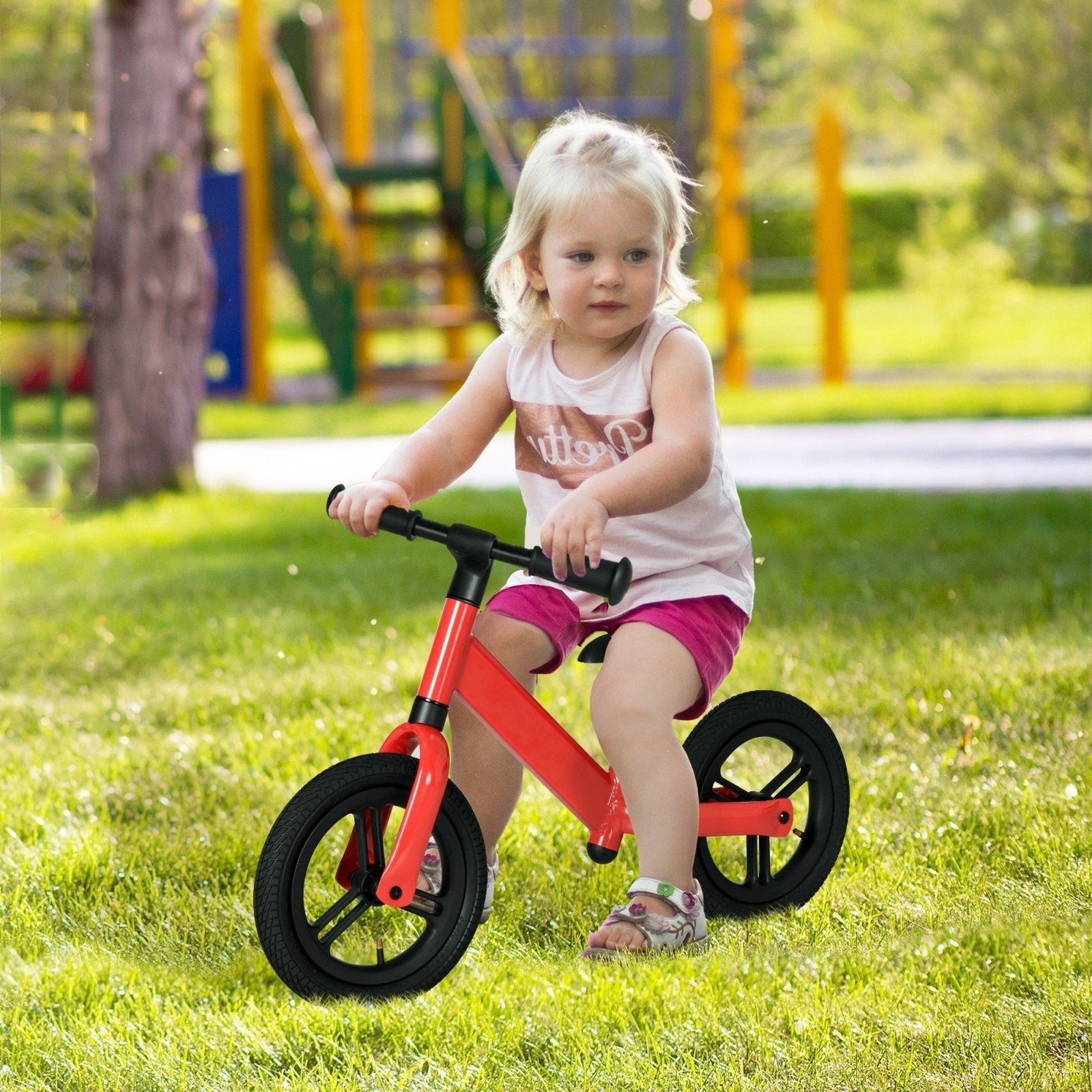 12" Kids Balance Bike, No Pedal Training Bike for Children with Adjustable Seat, 360° Rotation Handlebars - Red - Bedzy UK modern and affordable home furniture England