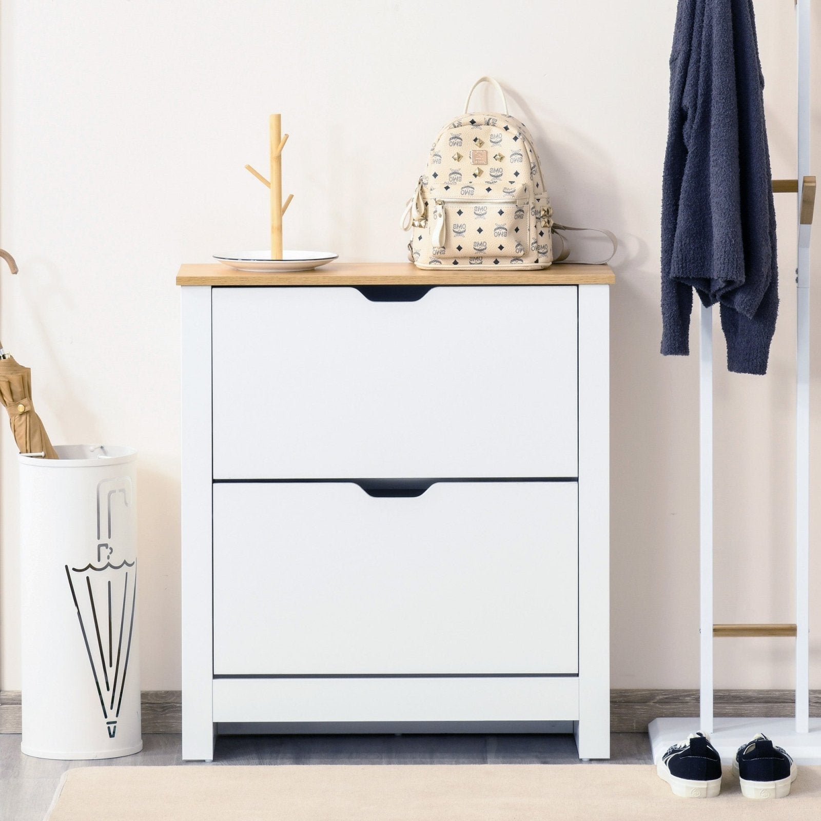 12 - Shoe Storage Cabinet 4 Shelves 2 Drawers 4 Protective Legs Modern Stylish Unit Hallway Bedroom Home Furniture White - Bedzy UK modern and affordable home furniture England