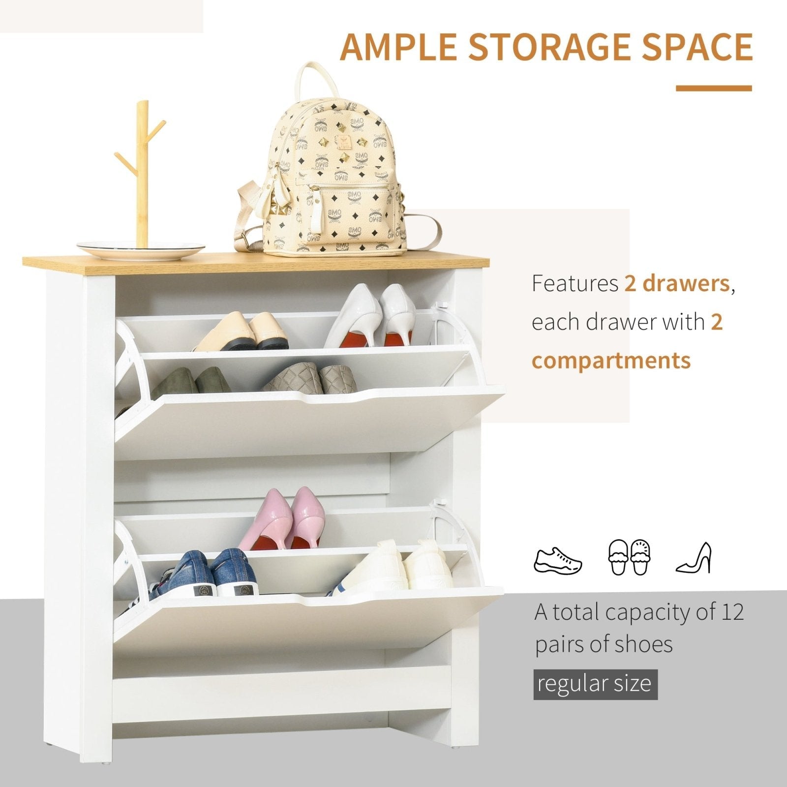 12 - Shoe Storage Cabinet 4 Shelves 2 Drawers 4 Protective Legs Modern Stylish Unit Hallway Bedroom Home Furniture White - Bedzy UK modern and affordable home furniture England