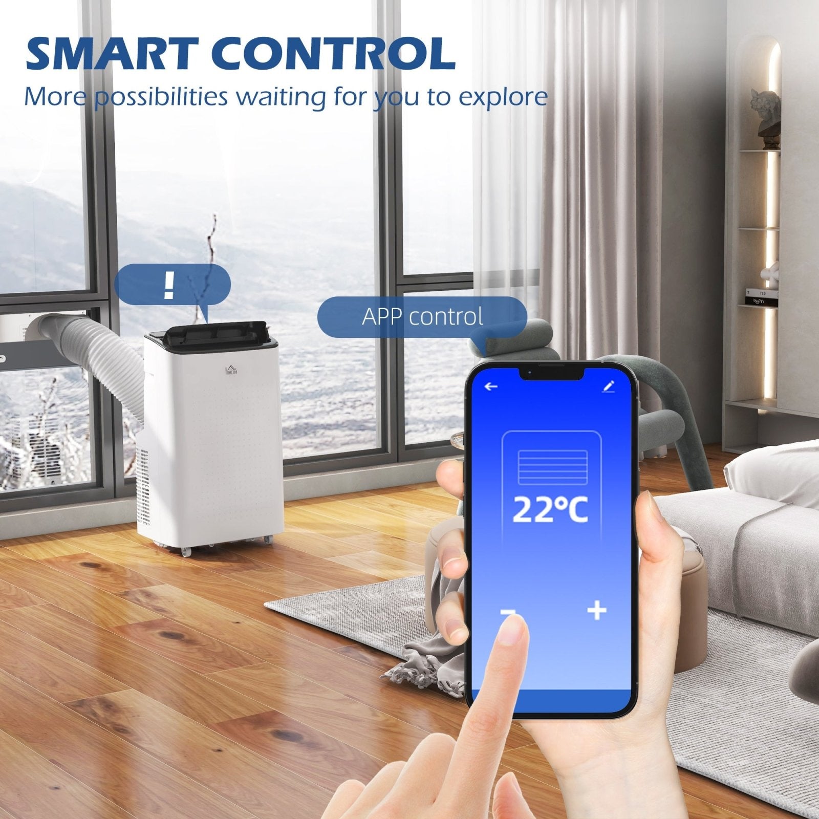 12,000 BTU Mobile Air Conditioner for Room up to 26m², Smart Home WiFi Compatible, with Dehumidifier, Fan, 24H Timer - Bedzy UK modern and affordable home furniture England