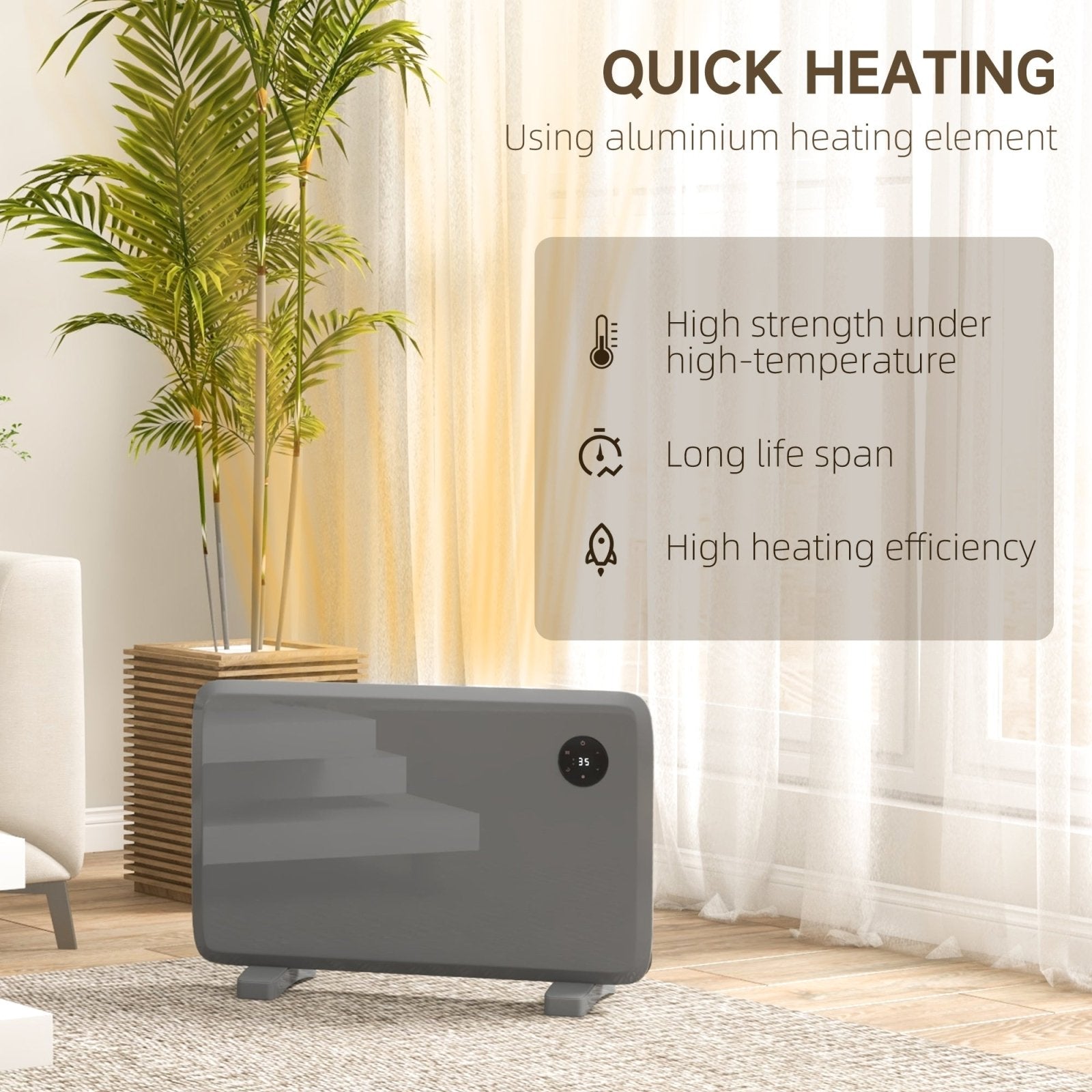 1200W Electric Convector Heater, Freestanding or Wall Mounted, Space Heater with Adjustable Thermostat, Timer, Grey - Bedzy UK modern and affordable home furniture England