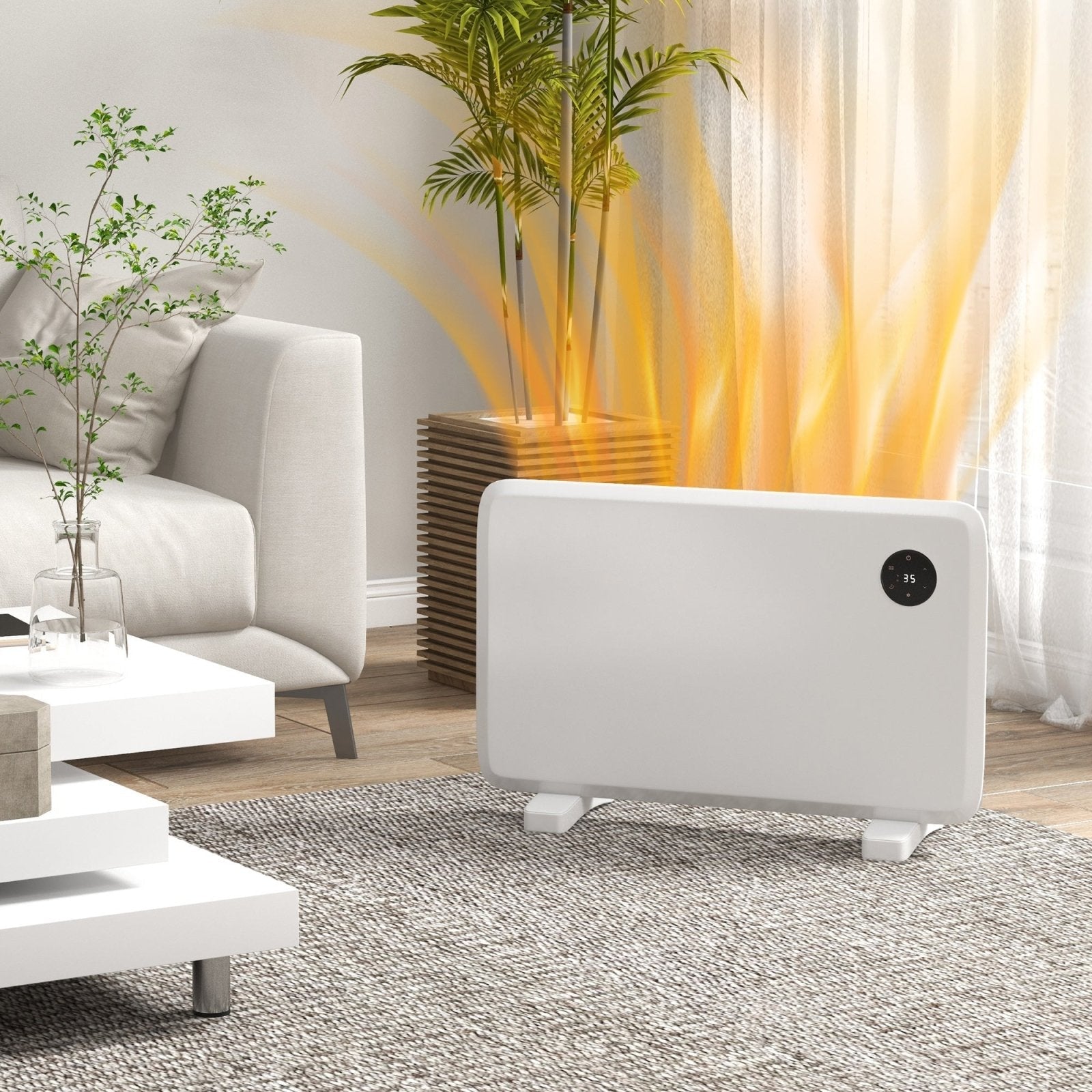 1200W Space Heater, Freestanding or Wall Mounted, Electric Convector Heater with Adjustable Thermostat, Timer, White - Bedzy UK modern and affordable home furniture England