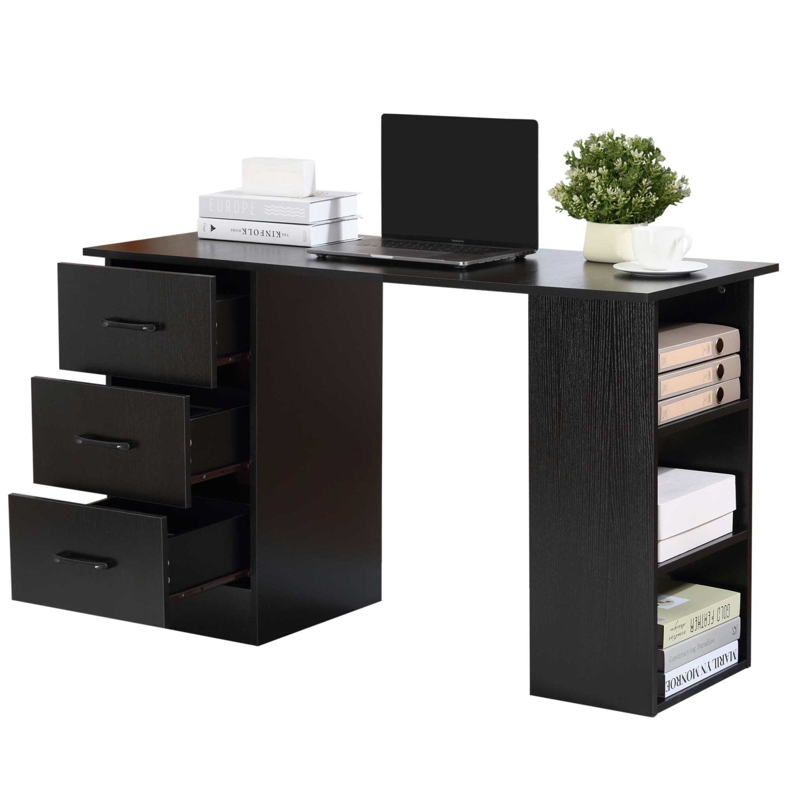 120cm Computer Desk with Storage Shelves Drawers, Writing Table Study Workstation for Home Office, Black - Bedzy UK modern and affordable home furniture England