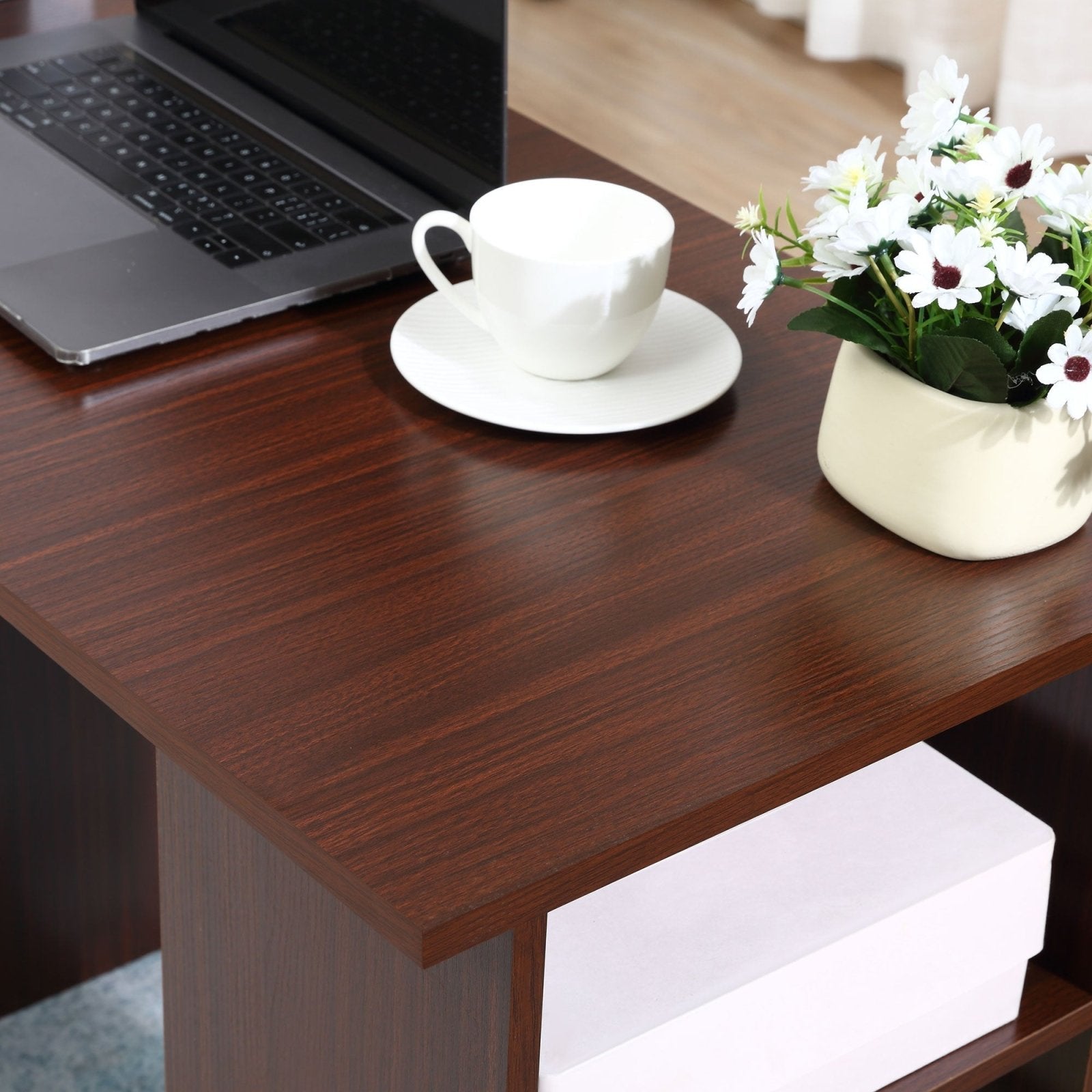 120cm Computer Desk with Storage Shelves Drawers, Writing Table Study Workstation for Home Office, Walnut Brown - Bedzy UK modern and affordable home furniture England