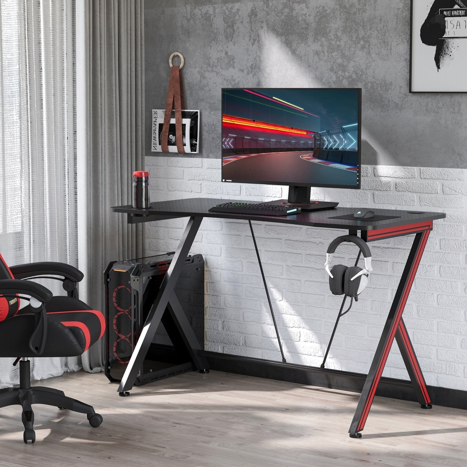 120cm Gaming Computer Desk, Home Office Gamer Table Workstation with Cup Holder and Headphone Hook - Bedzy UK modern and affordable home furniture England