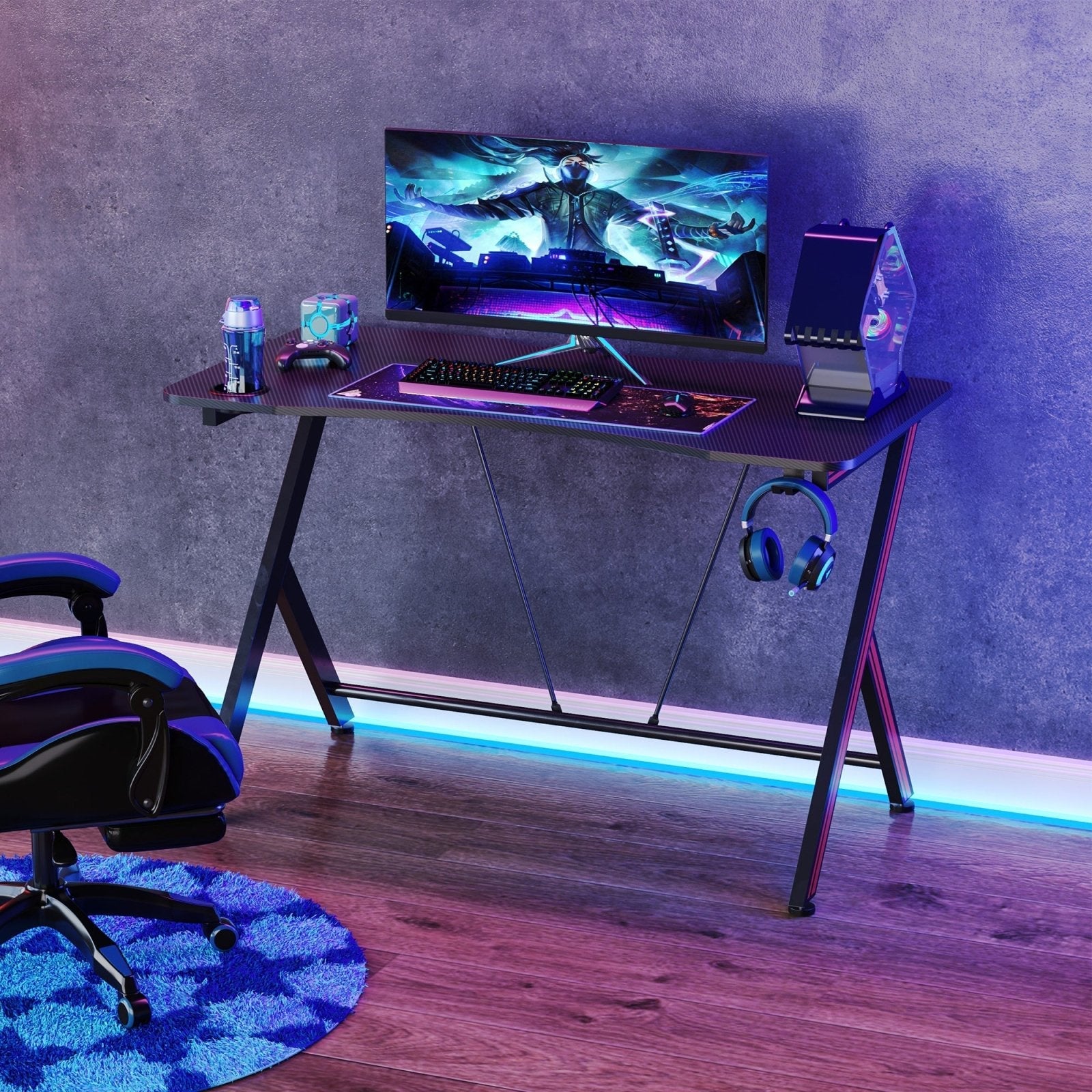 120cm Gaming Computer Desk, Home Office Gamer Table Workstation with Cup Holder and Headphone Hook - Bedzy UK modern and affordable home furniture England