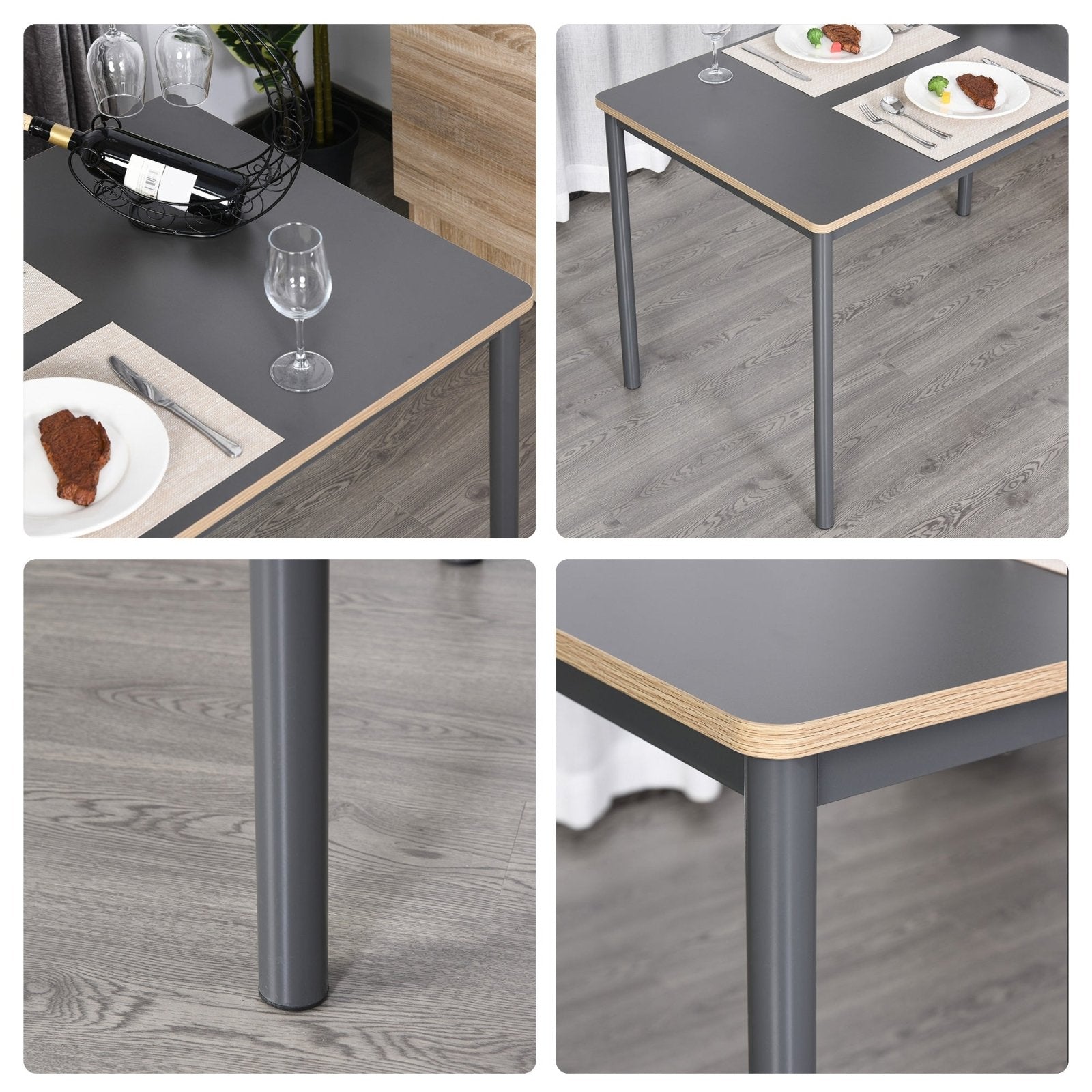 120cm Minimalistic Dining Table w/ Steel Frame Foot Pads Simple Rectangle Style Home Dining Working Display Grey - Bedzy UK modern and affordable home furniture England