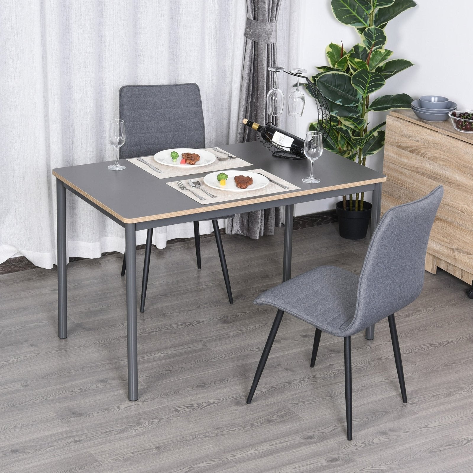 120cm Minimalistic Dining Table w/ Steel Frame Foot Pads Simple Rectangle Style Home Dining Working Display Grey - Bedzy UK modern and affordable home furniture England