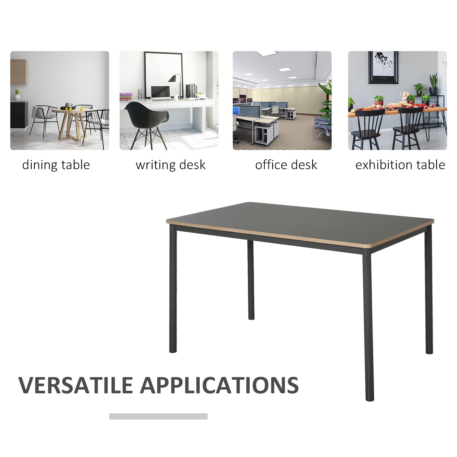 120cm Minimalistic Dining Table w/ Steel Frame Foot Pads Simple Rectangle Style Home Dining Working Display Grey - Bedzy UK modern and affordable home furniture England