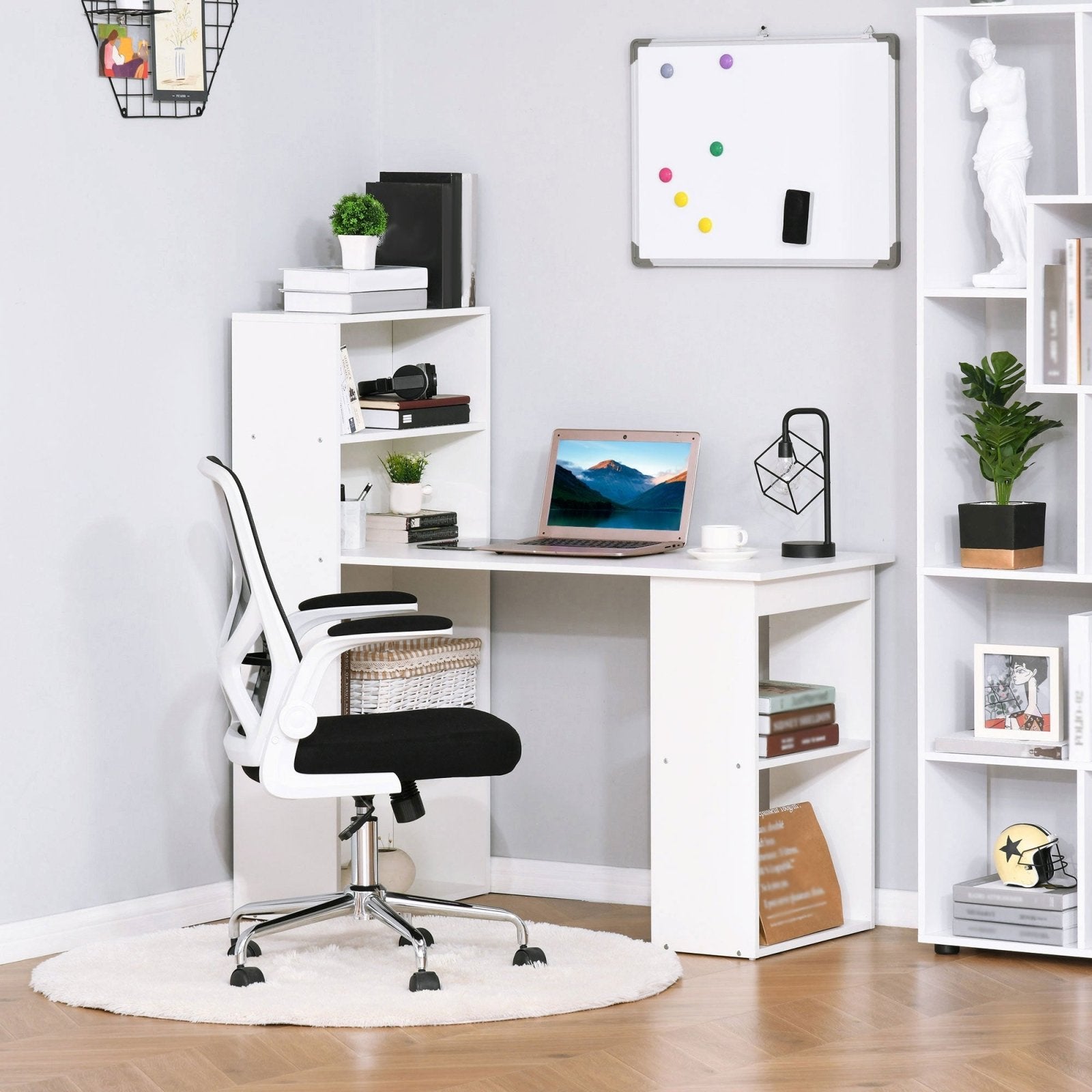 120cm Modern Computer Desk Bookshelf Writing Table Workstation PC Laptop Study Home Office 6 Shelves White - Bedzy UK modern and affordable home furniture England