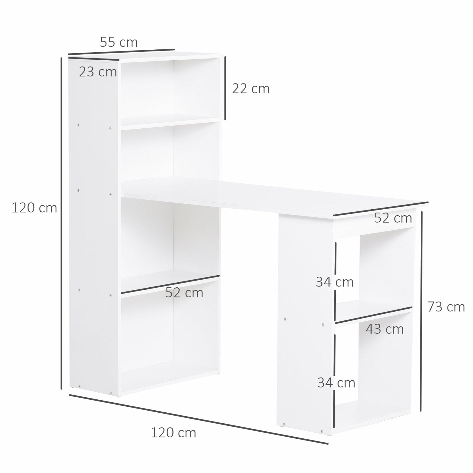 120cm Modern Computer Desk Bookshelf Writing Table Workstation PC Laptop Study Home Office 6 Shelves White - Bedzy UK modern and affordable home furniture England