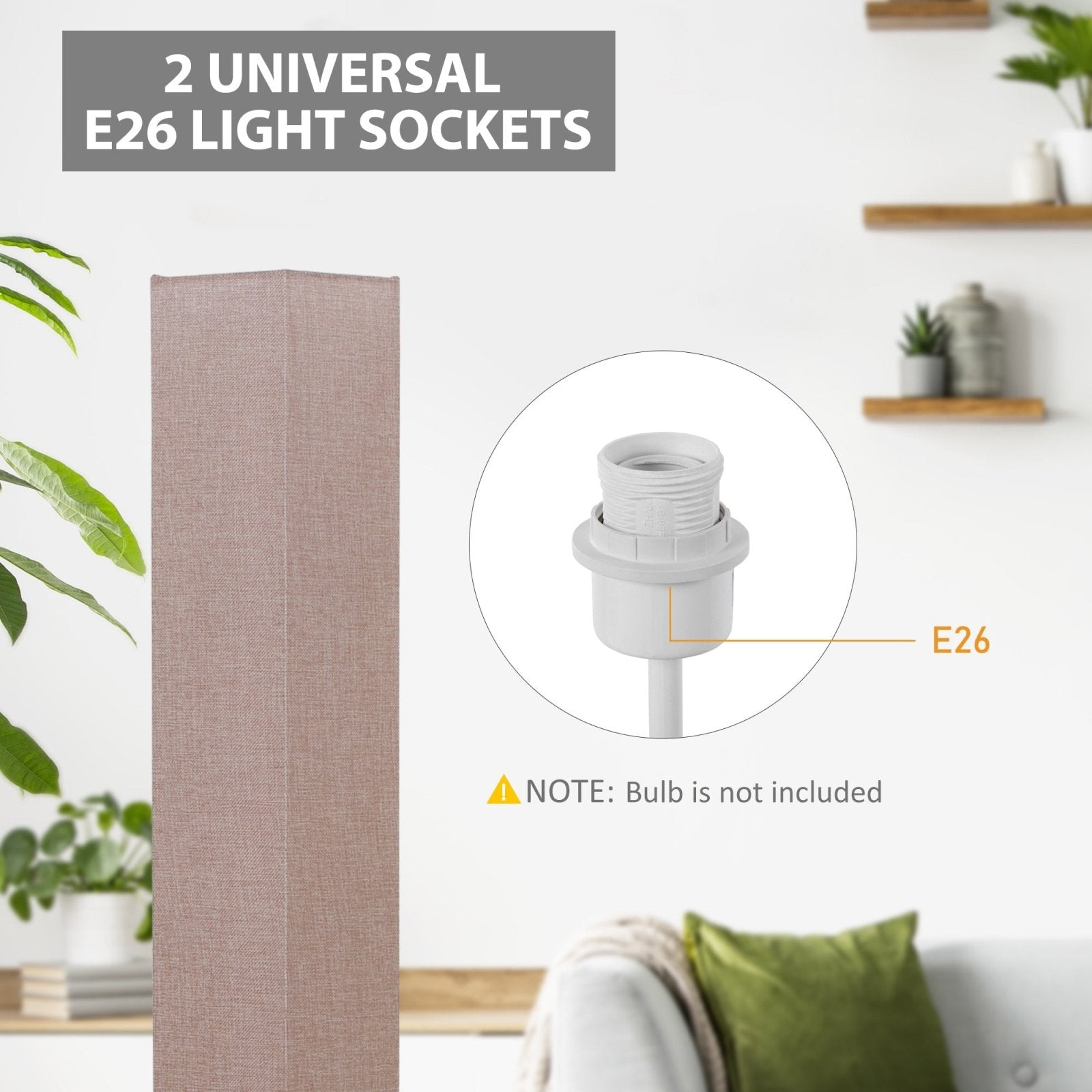 120cm Tall Linen Floor Lamp w/ Wood Base Steel Frame 2 Bulbs Home Lighting Soft Atmospheric Stylish Modern Bedroom Land Cream - Bedzy UK modern and affordable home furniture England
