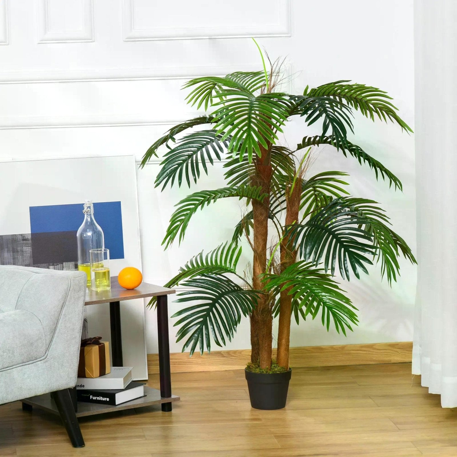 120cm/4FT Artificial Palm Tree Decorative Plant w/ 19 Leaves Nursery Pot Fake Plastic Indoor Outdoor Greenery Home Office Décor - Bedzy UK modern and affordable home furniture England