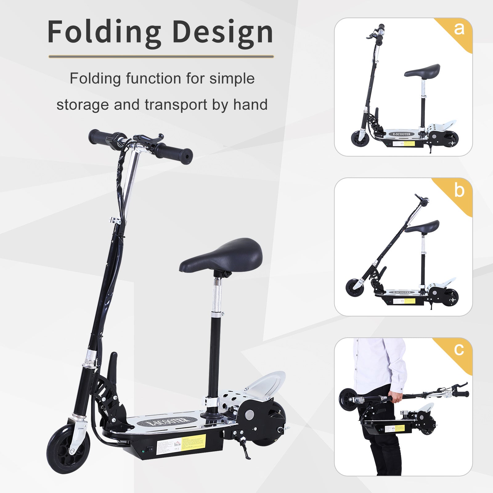 120W Teens Foldable Kids Powered Scooters 24V Rechargeable Battery Adjustable Ride on Outdoor Toy (Black) - Bedzy UK modern and affordable home furniture England