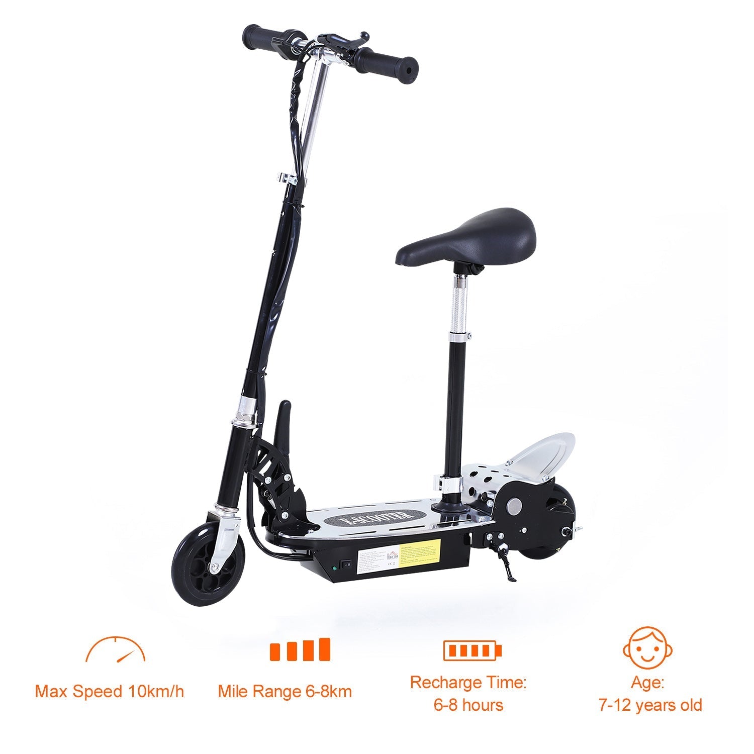 120W Teens Foldable Kids Powered Scooters 24V Rechargeable Battery Adjustable Ride on Outdoor Toy (Black) - Bedzy UK modern and affordable home furniture England