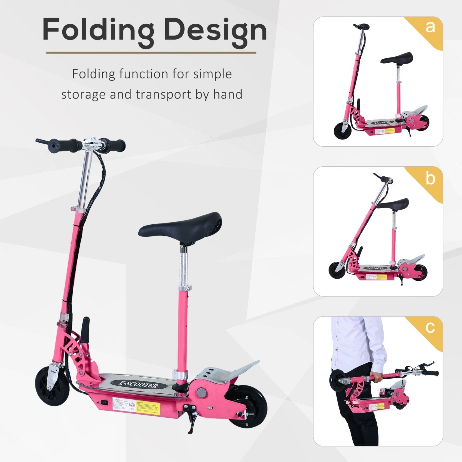 120W Teens Foldable Kids Powered Scooters 24V Rechargeable Battery Adjustable Ride on Outdoor Toy (Pink) - Bedzy UK modern and affordable home furniture England