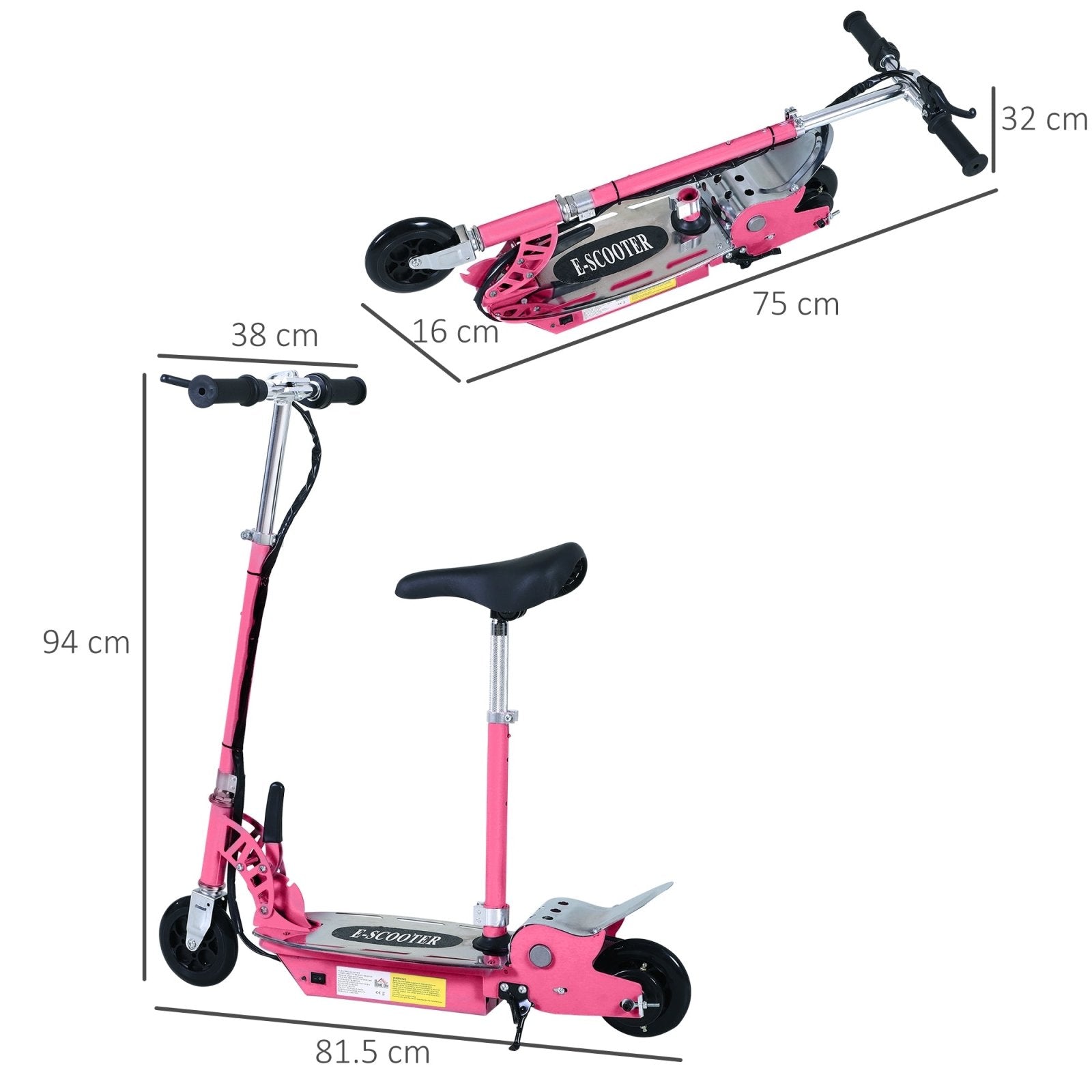 120W Teens Foldable Kids Powered Scooters 24V Rechargeable Battery Adjustable Ride on Outdoor Toy (Pink) - Bedzy UK modern and affordable home furniture England