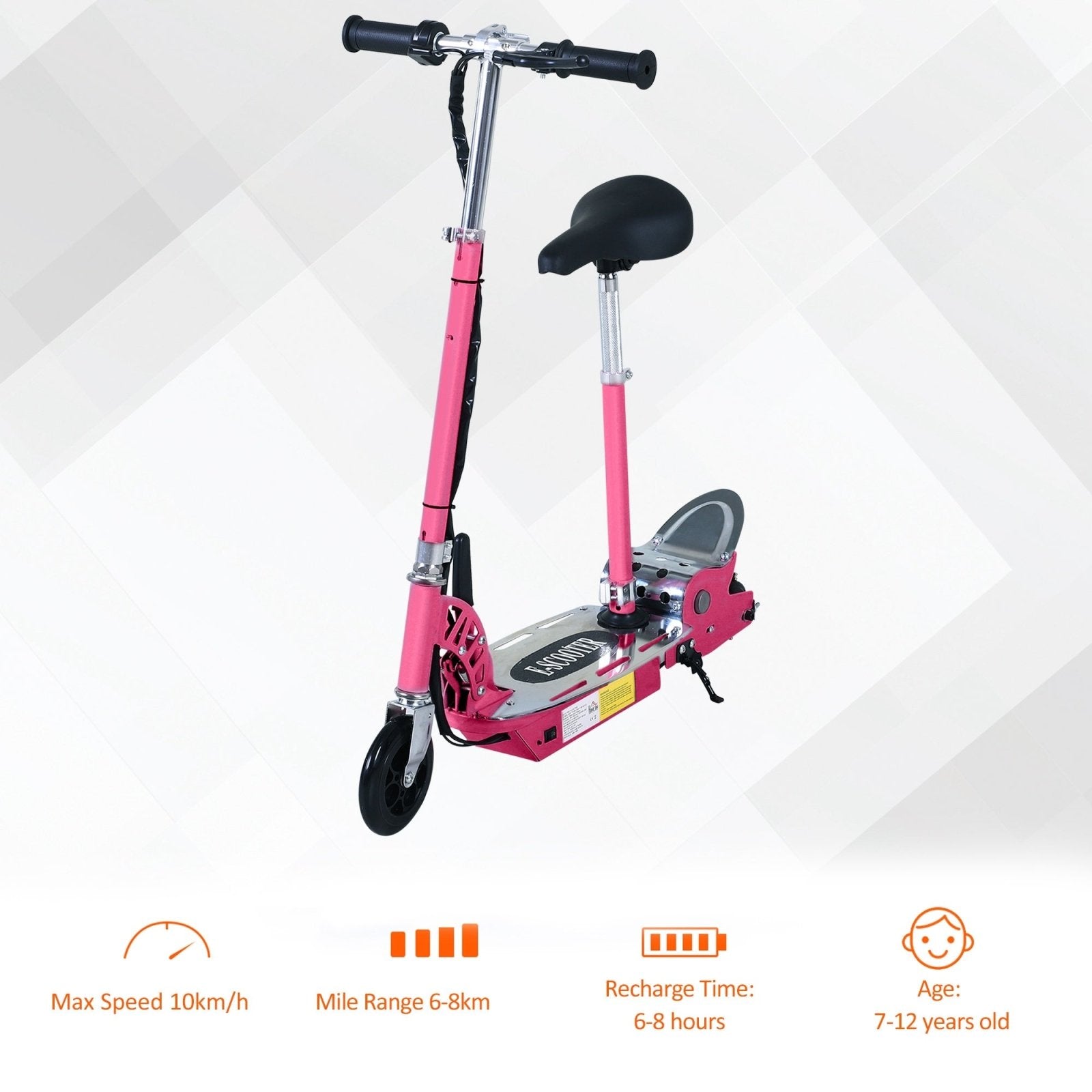 120W Teens Foldable Kids Powered Scooters 24V Rechargeable Battery Adjustable Ride on Outdoor Toy (Pink) - Bedzy UK modern and affordable home furniture England