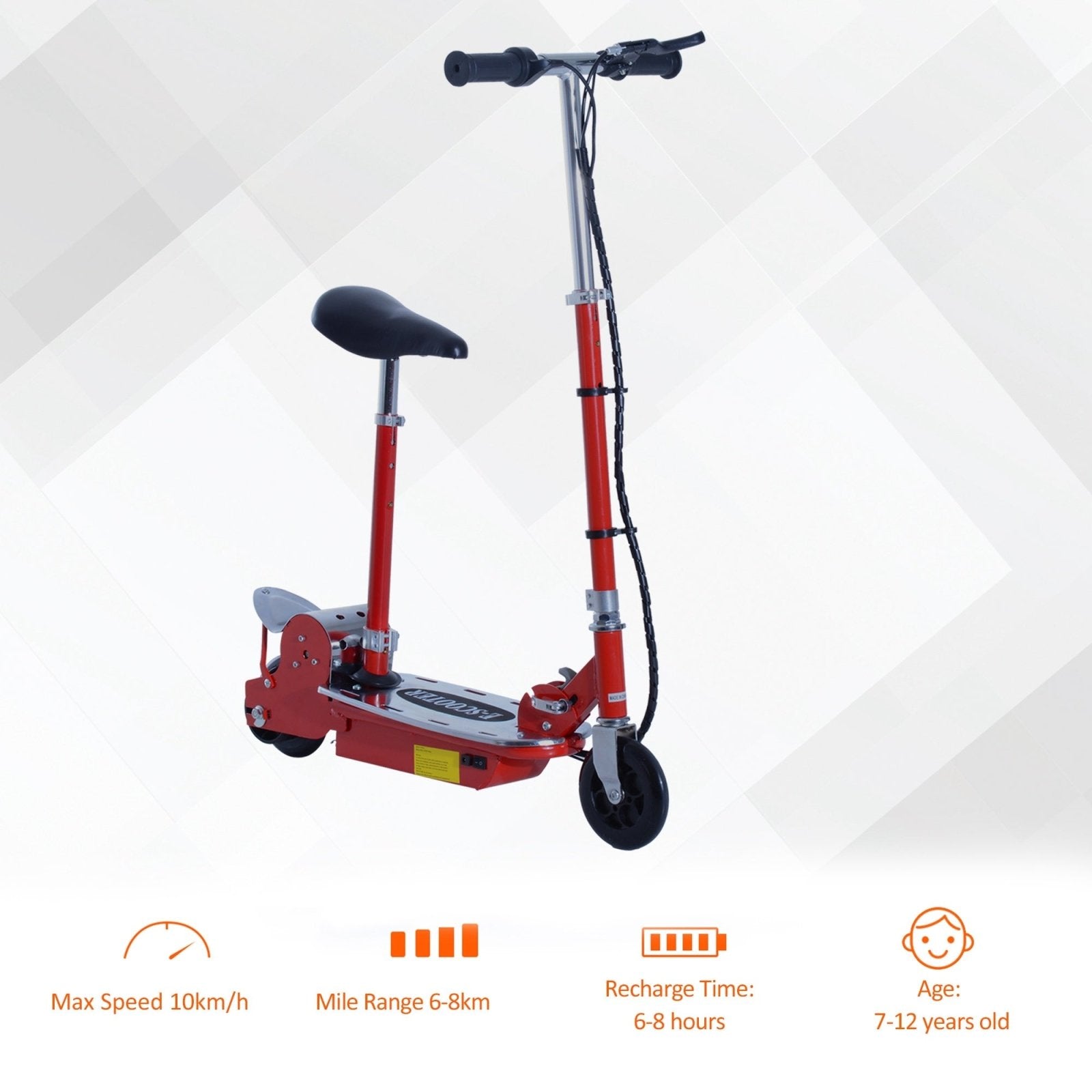 120W Teens Foldable Kids Powered Scooters 24V Rechargeable Battery Adjustable Ride on Outdoor Toy (Red) - Bedzy UK modern and affordable home furniture England