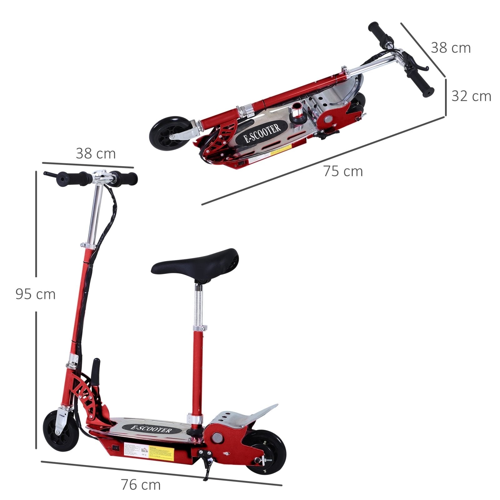 120W Teens Foldable Kids Powered Scooters 24V Rechargeable Battery Adjustable Ride on Outdoor Toy (Red) - Bedzy UK modern and affordable home furniture England