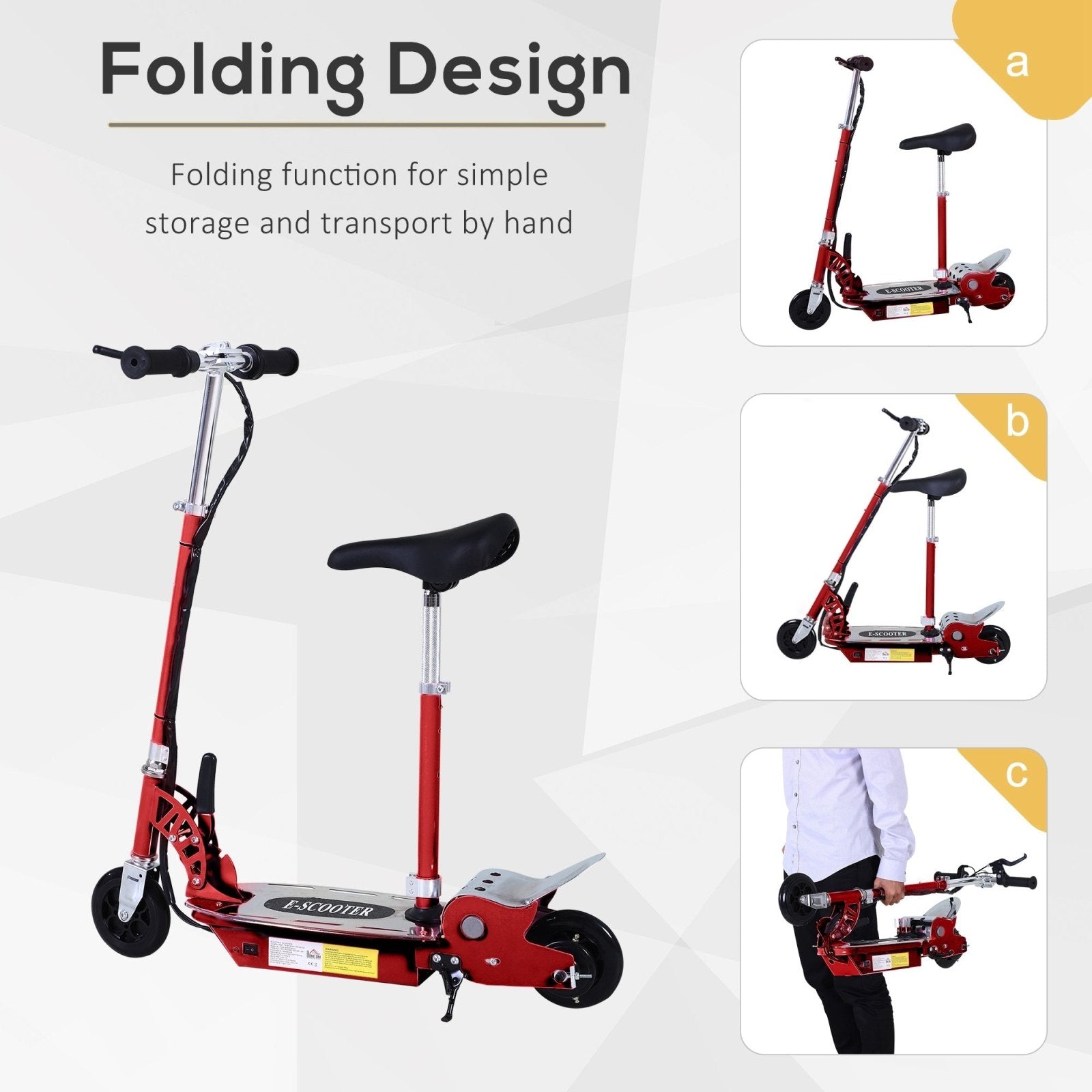 120W Teens Foldable Kids Powered Scooters 24V Rechargeable Battery Adjustable Ride on Outdoor Toy (Red) - Bedzy UK modern and affordable home furniture England