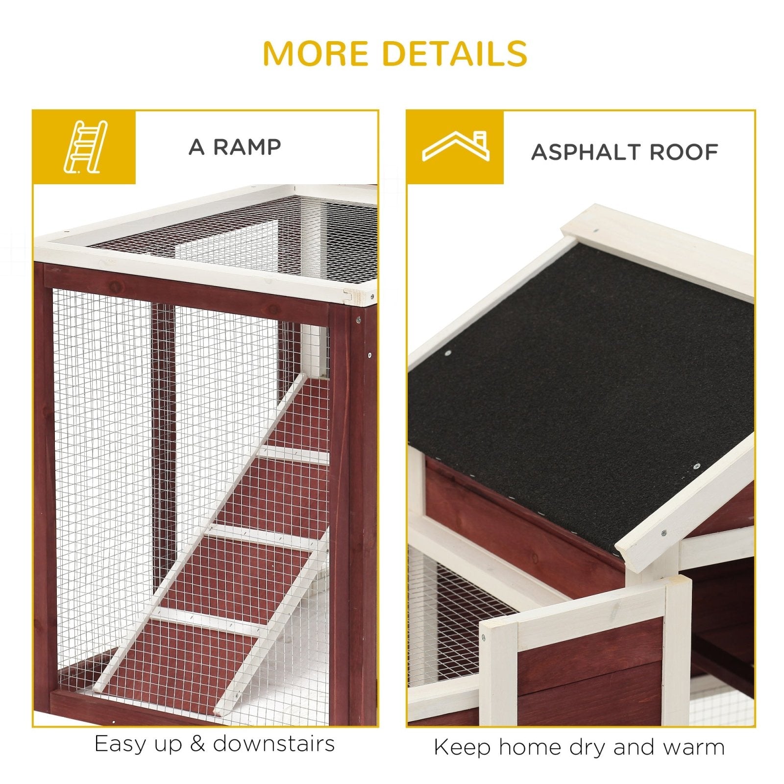 122 Wooden Rabbit Hutch Bunny Cage with Waterproof Asphalt Roof, Fun Outdoor Run, Removable Tray and Ramp, Brown - Bedzy UK modern and affordable home furniture England