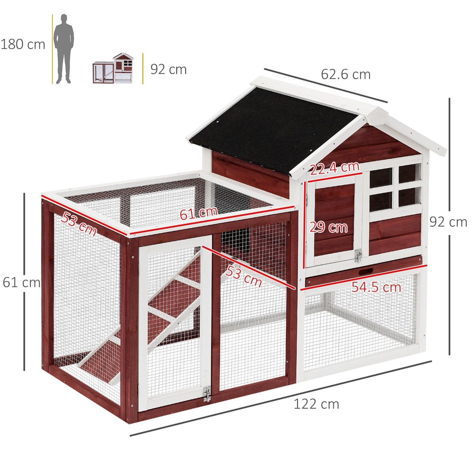 122 Wooden Rabbit Hutch Bunny Cage with Waterproof Asphalt Roof, Fun Outdoor Run, Removable Tray and Ramp, Brown - Bedzy UK modern and affordable home furniture England