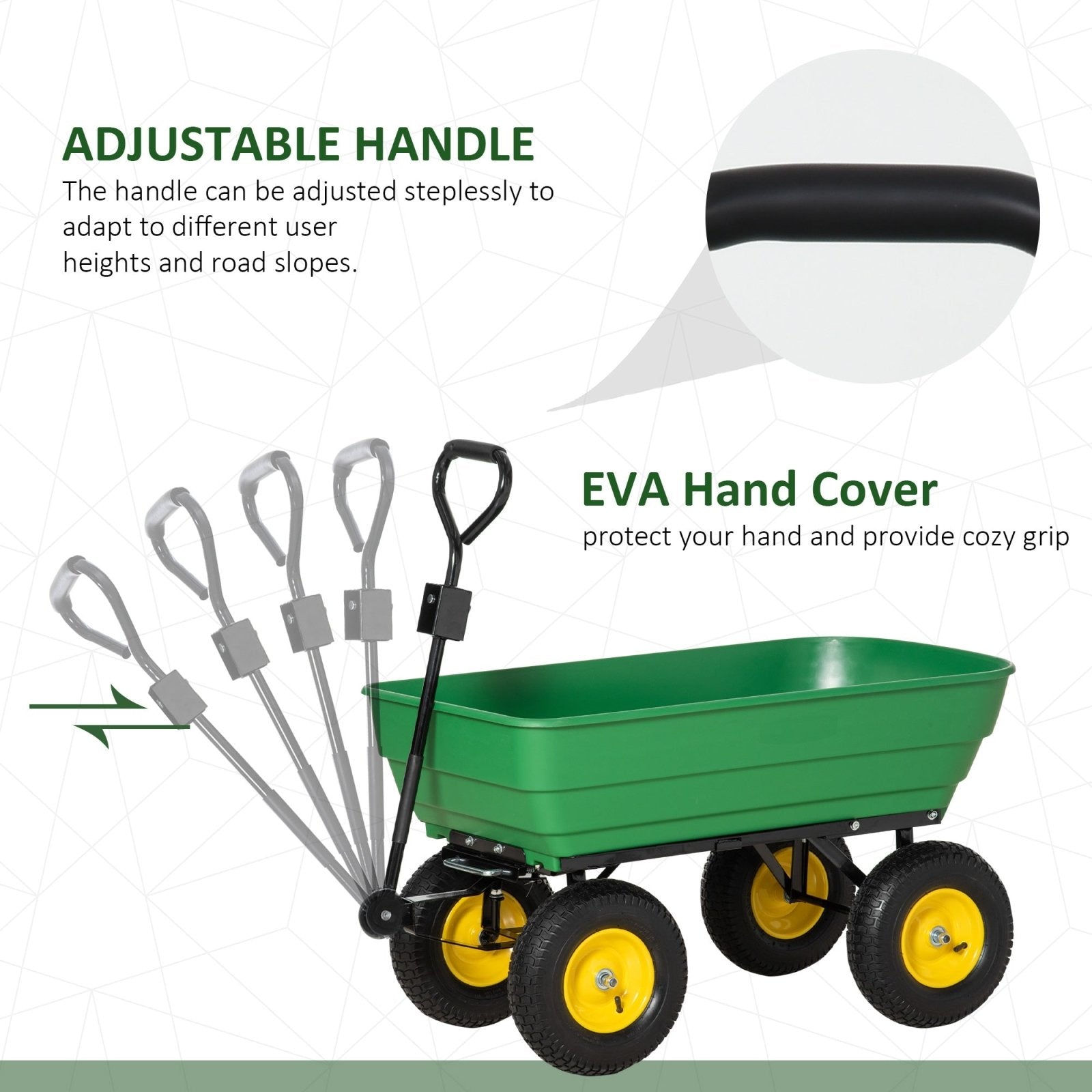 125 Litre Large Garden Cart Heavy Duty 4 Wheel Trolley Dump Wheelbarrow Tipping Truck Trailer - Green - Bedzy UK modern and affordable home furniture England