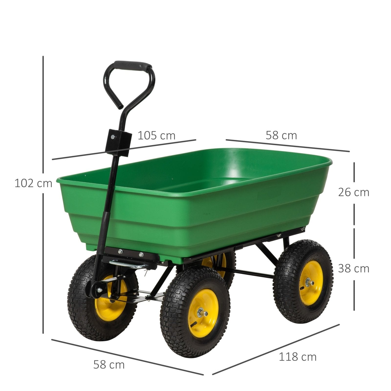 125 Litre Large Garden Cart Heavy Duty 4 Wheel Trolley Dump Wheelbarrow Tipping Truck Trailer - Green - Bedzy UK modern and affordable home furniture England