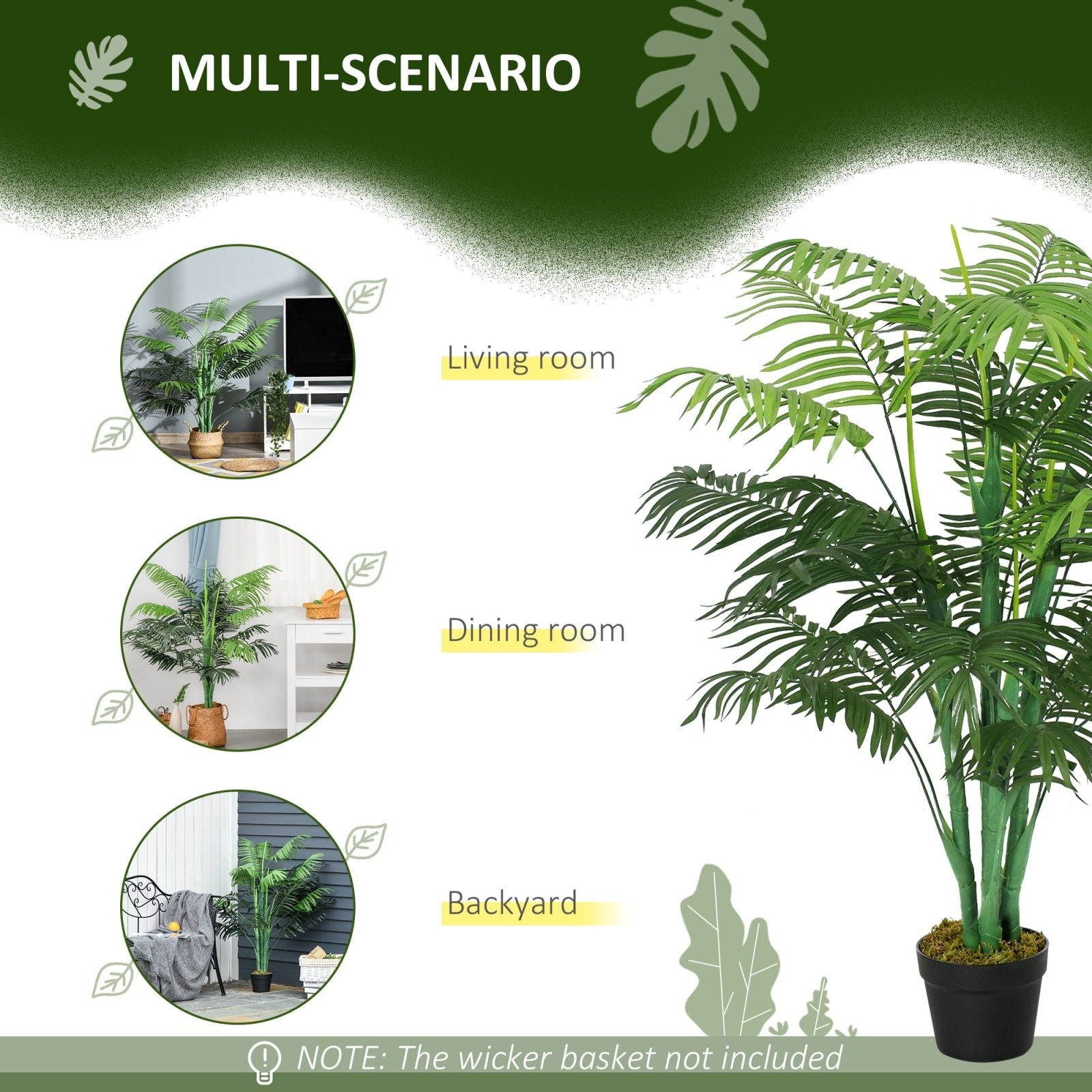 125cm/4FT Artificial Palm Plant Decorative Tree with 18 Leaves Nursery Pot Fake Plastic Indoor Outdoor Home Office Décor, Green - Bedzy UK modern and affordable home furniture England