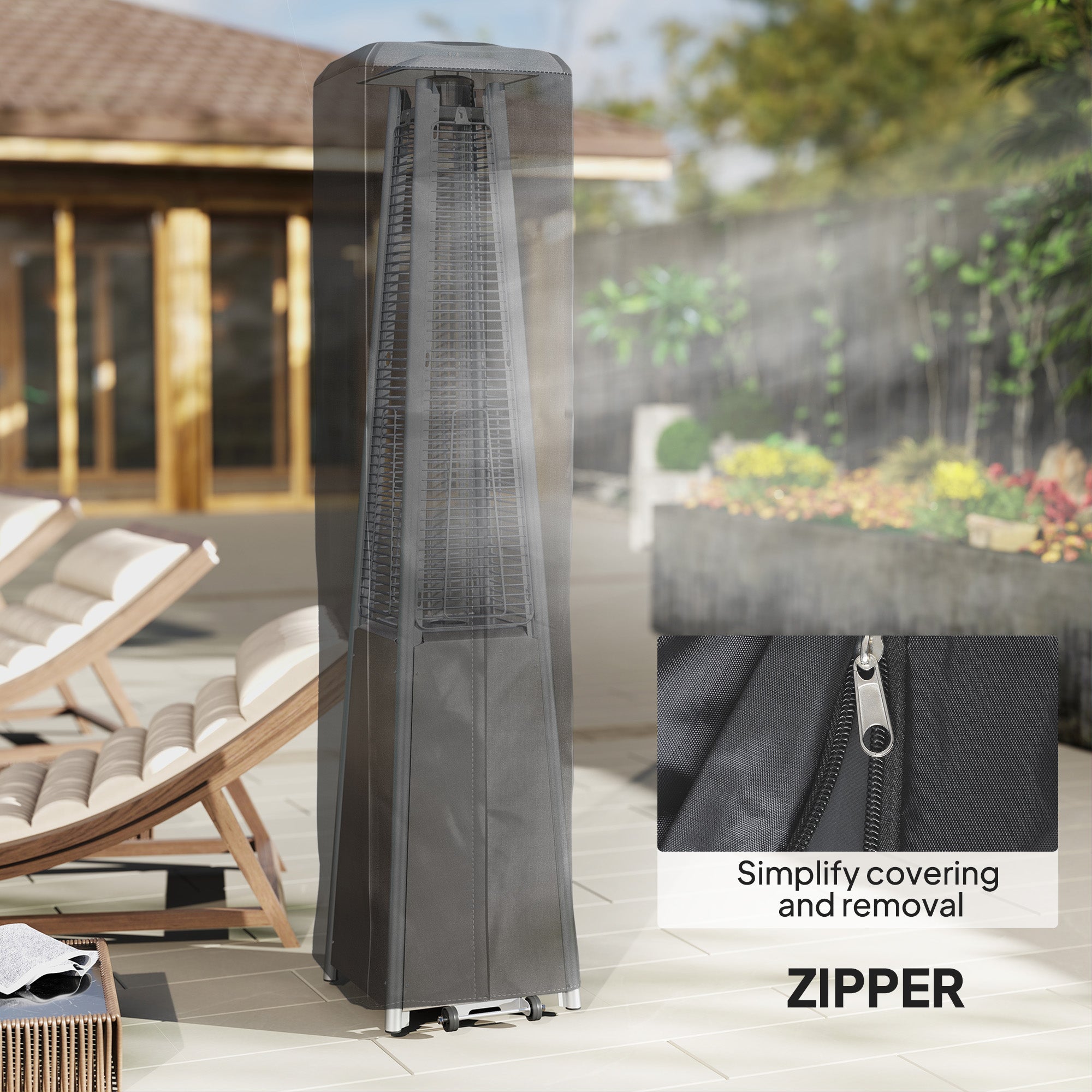 Heavy Duty Gas Pyramid Patio Heater Cover, Full Length Outdoor Heater Cover Protector, UPF 30+ Oxford Fabric with Zipper, Black