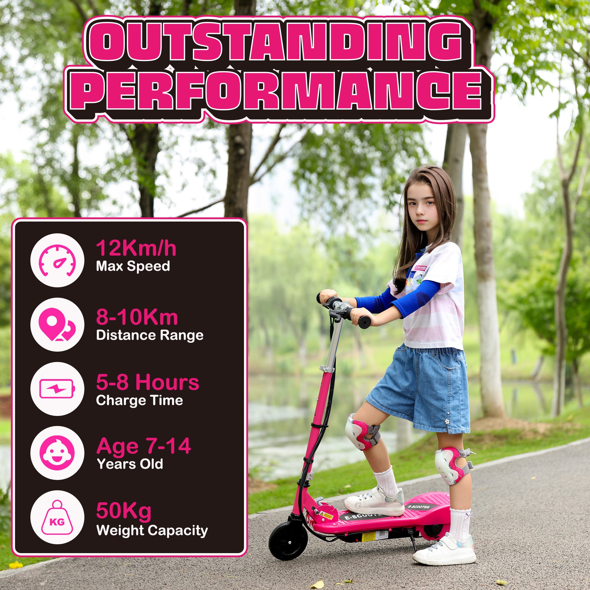 Folding Electric Kids Scooter Ride on Age 7-14, Pink