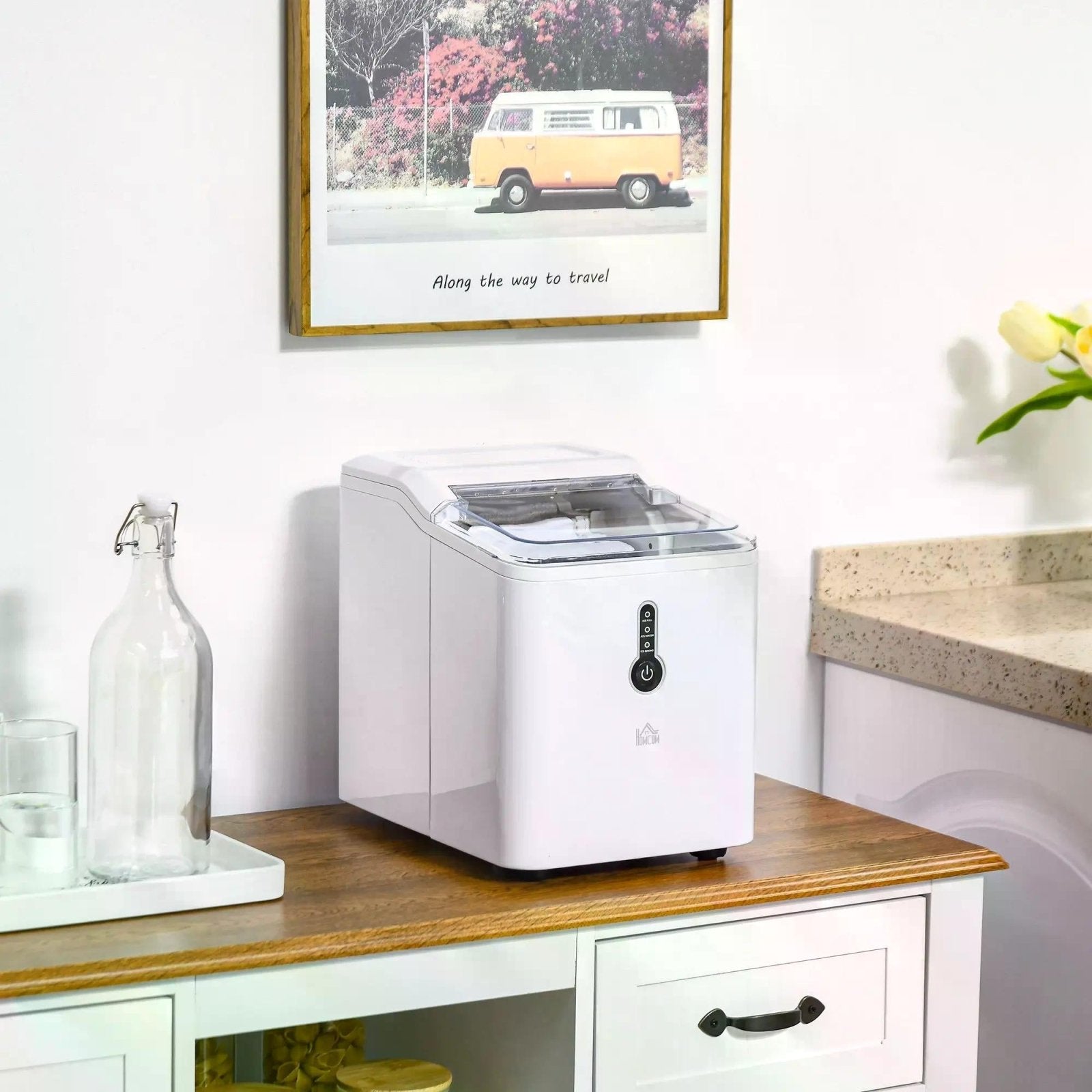 12kg Ice Maker Machine | Counter Top Cube | Home Drink Equipment | 1.5L Self Clean Function w/ Basket Freestanding Kitchen Office Dining - White - Bedzy UK modern and affordable home furniture England