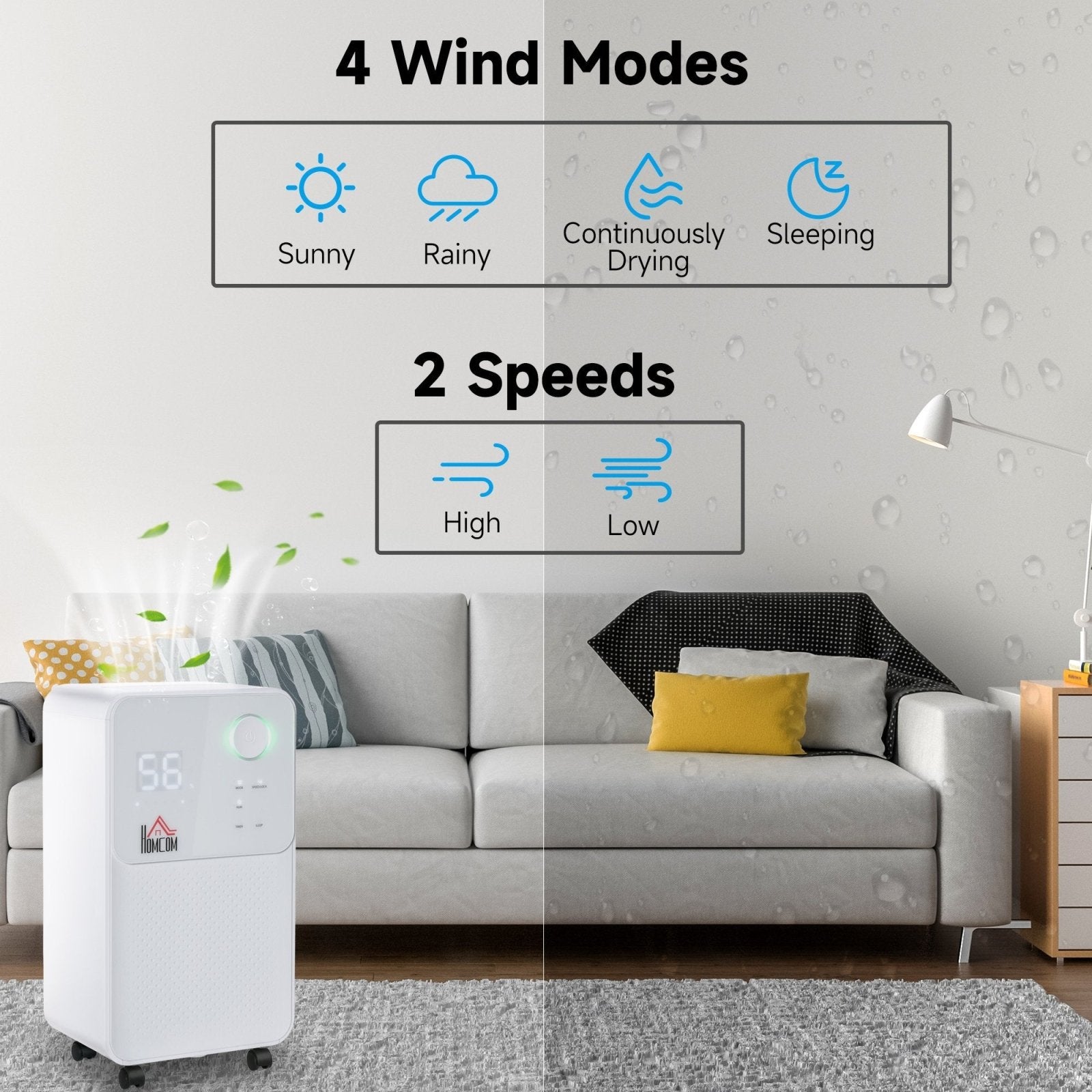 12L/Day 2000ML Portable Quiet Dehumidifier for Home Laundry Room Bedroom Basement, Electric Moisture Air De - Humidifier with 4 Modes - Bedzy UK modern and affordable home furniture England