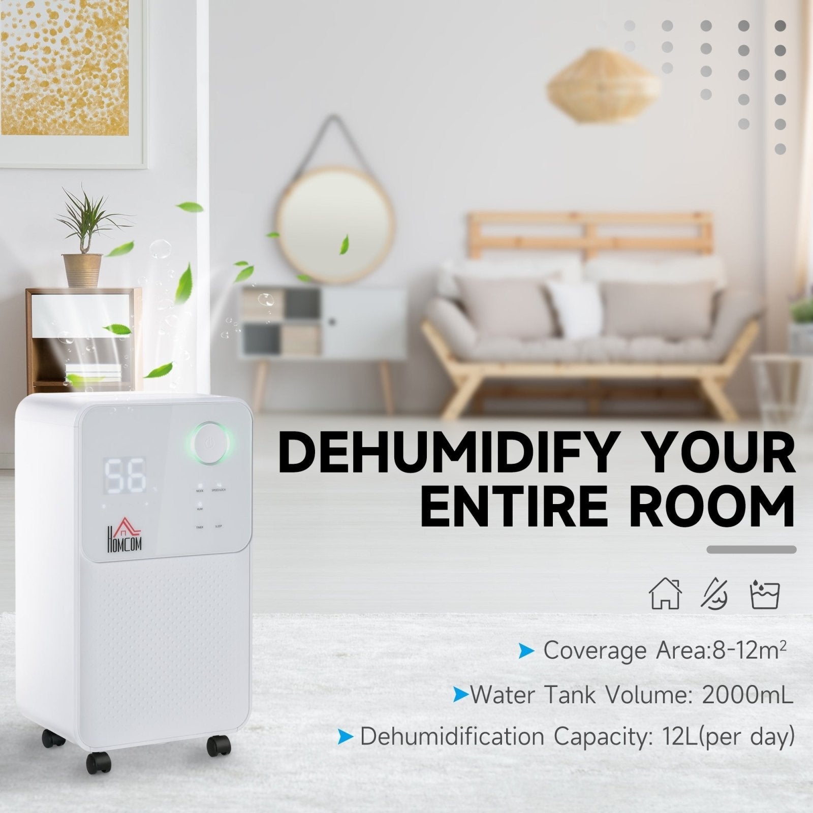 12L/Day 2000ML Portable Quiet Dehumidifier for Home Laundry Room Bedroom Basement, Electric Moisture Air De - Humidifier with 4 Modes - Bedzy UK modern and affordable home furniture England