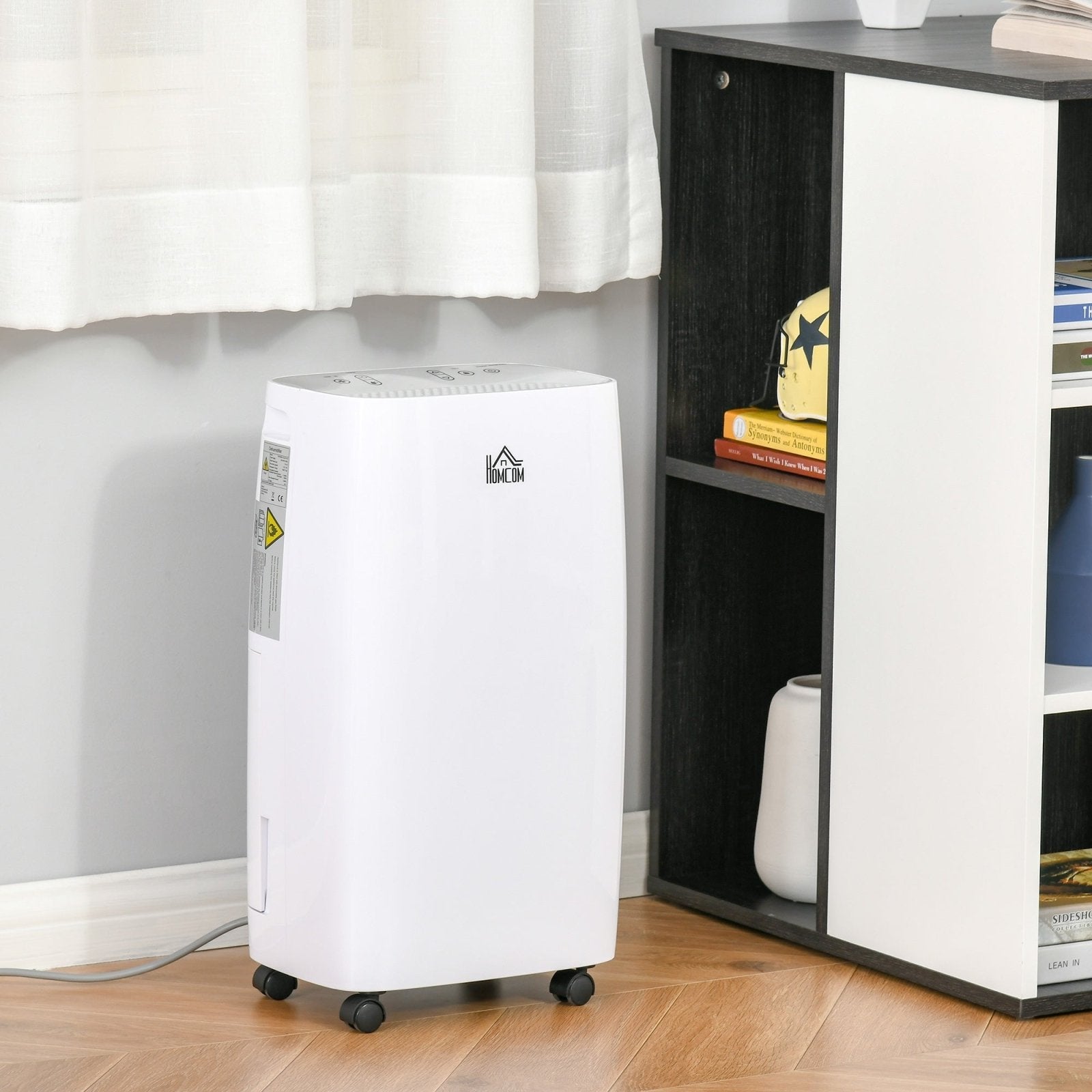 12L/Day Portable Dehumidifier for Home w/ 24H Timer, Humidity Display, 2 Speed Modes, 2500ml Electric Air Dehumidifier w/ Four Wheels, White - Bedzy UK modern and affordable home furniture England