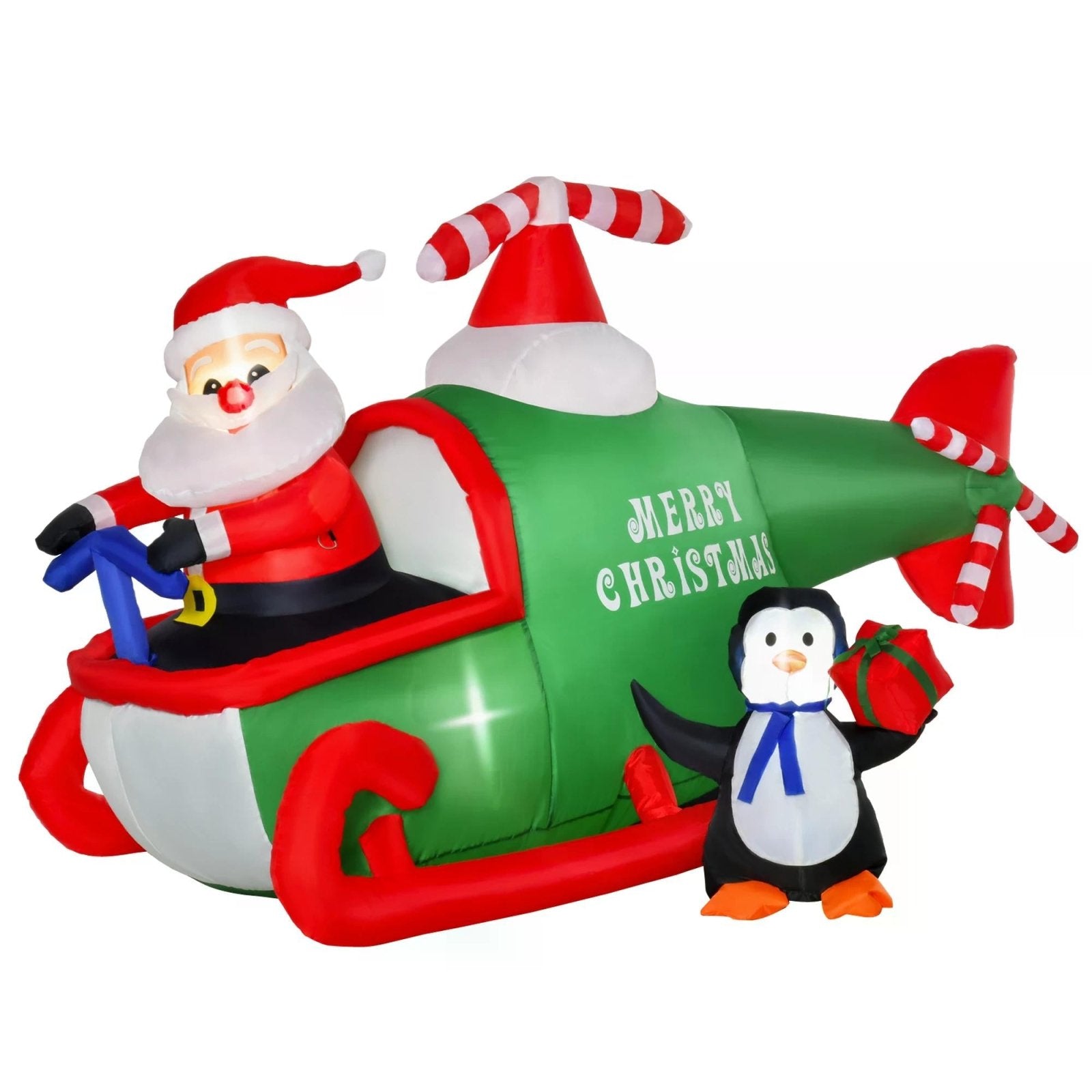 1.2m Christmas Inflatable Decoration with Santa Claus on Plane, Gift in Penguin, Light Up Blow Up Santa Outdoor, Xmas Decor for Holiday Party - Bedzy UK modern and affordable home furniture England