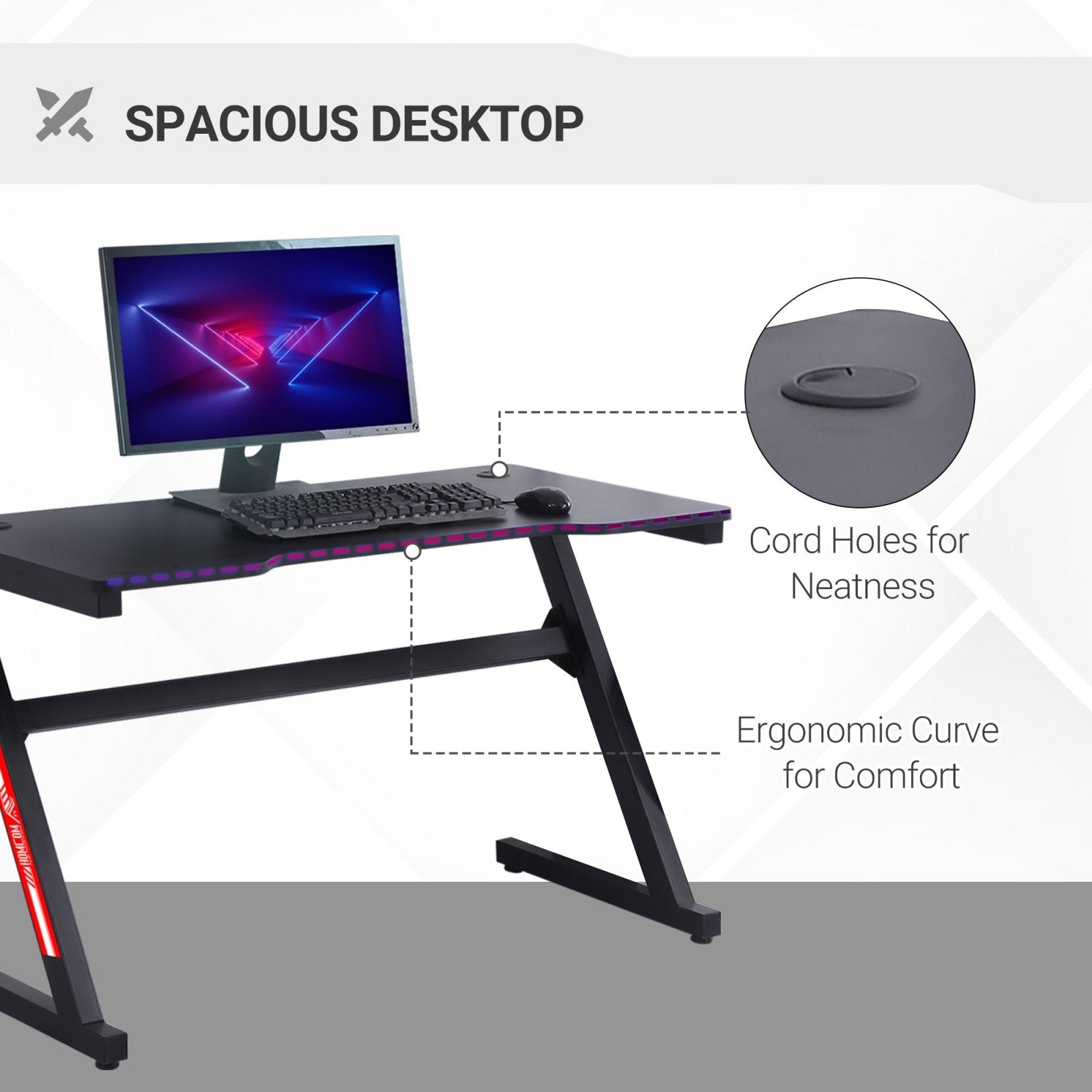 1.2m Gaming Desk Z - Shaped Racing Style Home Office Computer Table with 2 Cable Managements for E - sport Study Workstation Black - Bedzy UK modern and affordable home furniture England