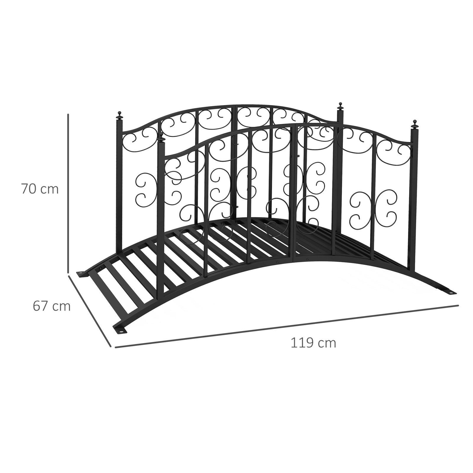 1.2M Metal Decorative Scrollwork Arch Garden Bridge, Black - Bedzy UK modern and affordable home furniture England