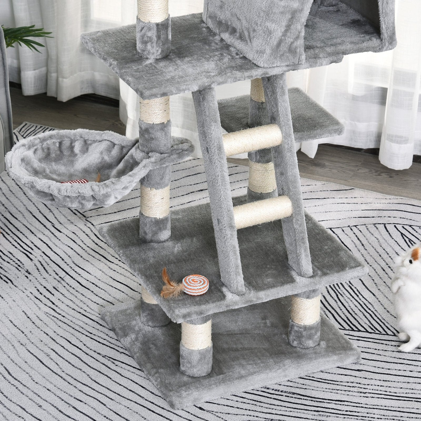 1.2m Plush Cat Tree Activity Center with Sisal Scratching Posts Basket Perch Condo, Light Gray - Bedzy UK modern and affordable home furniture England