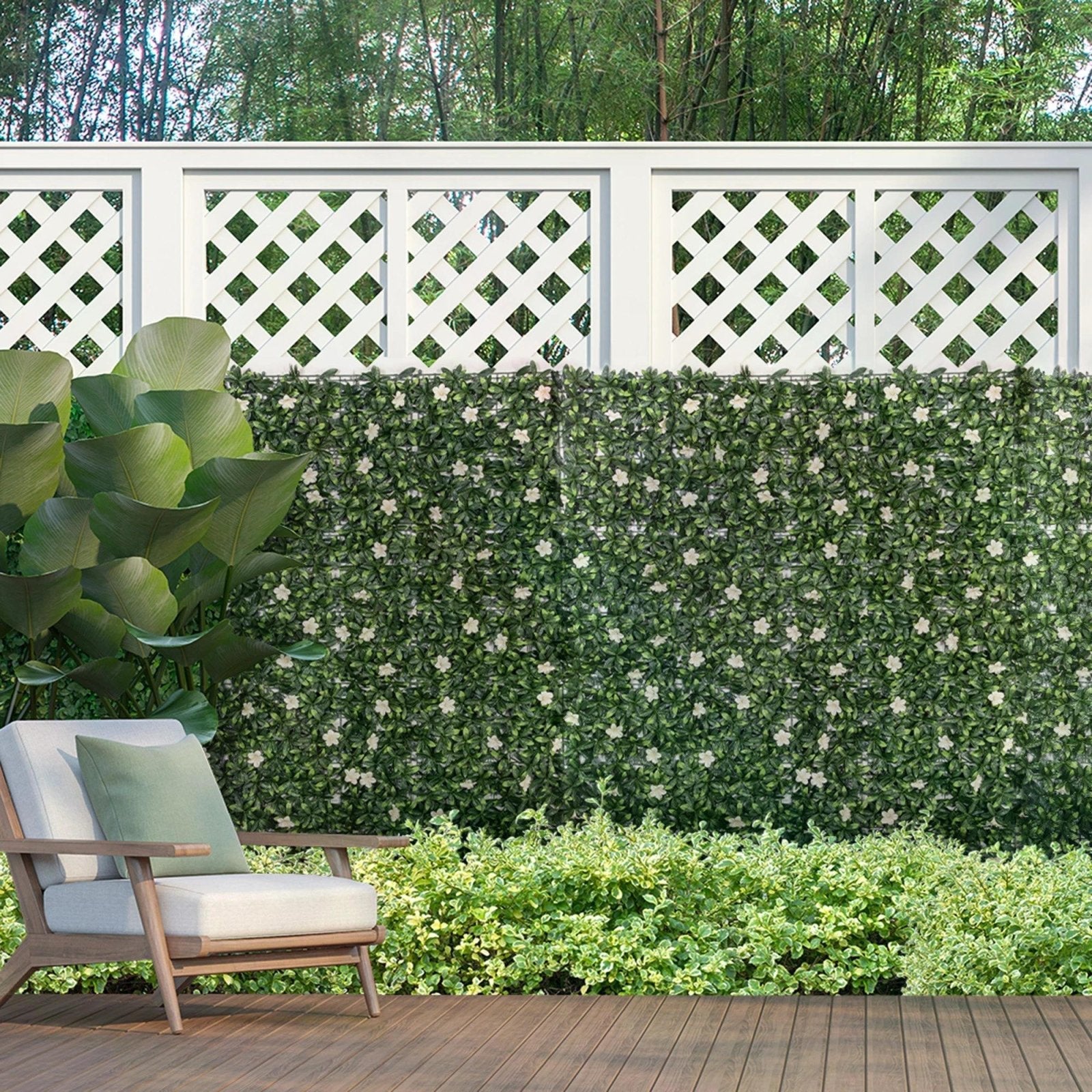 12PCS Artificial Boxwood Wall Panels 20" x 20" Rhododendron Privacy Fence Screen Faux Hedge Greenery Backdrop for Garden Backyard Balcony - Bedzy UK modern and affordable home furniture England