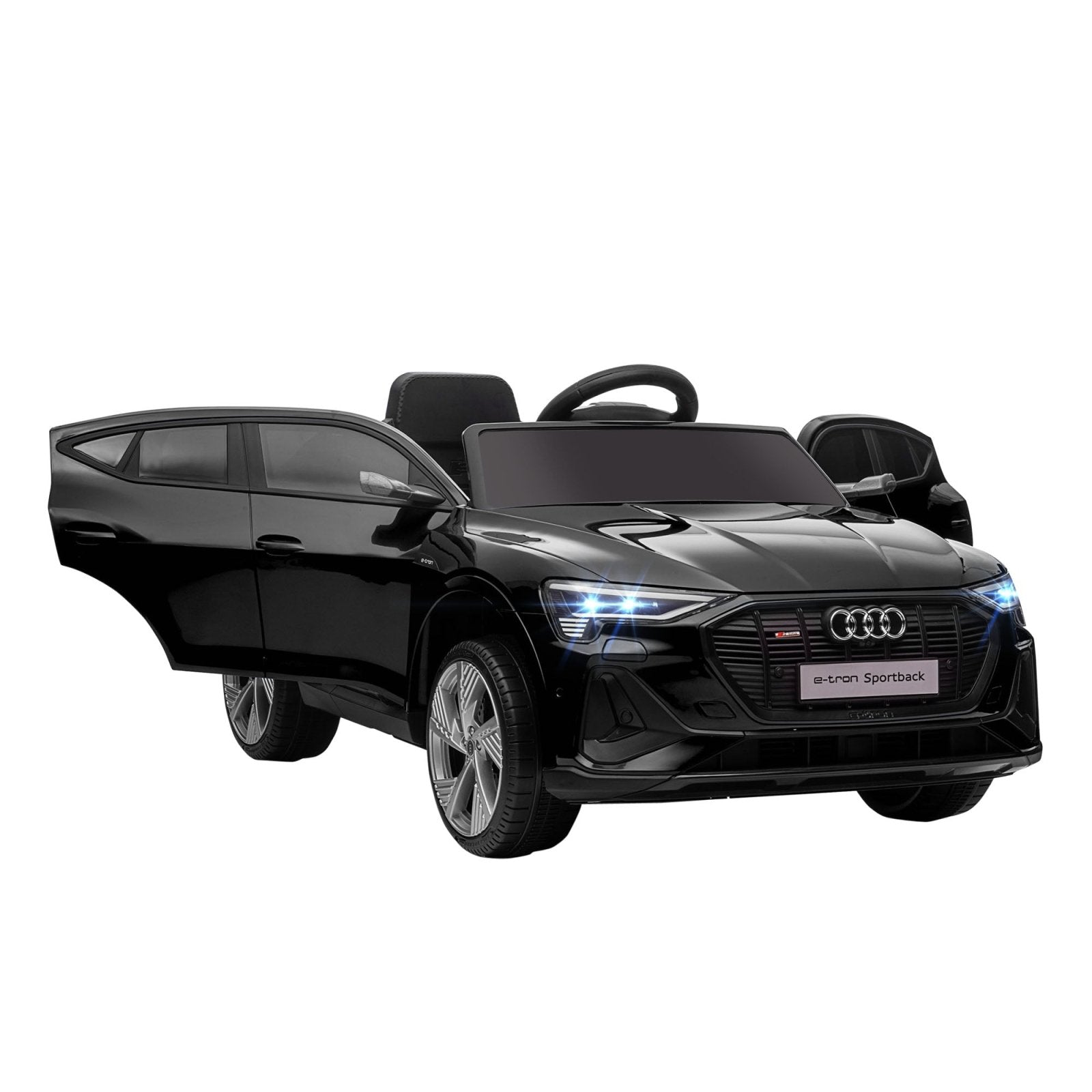 12V Audi E - tron Licensed Ride On Car, Two Motors Battery Powered Toy with Remote Control, Lights, Music, Horn, Black - Bedzy UK modern and affordable home furniture England