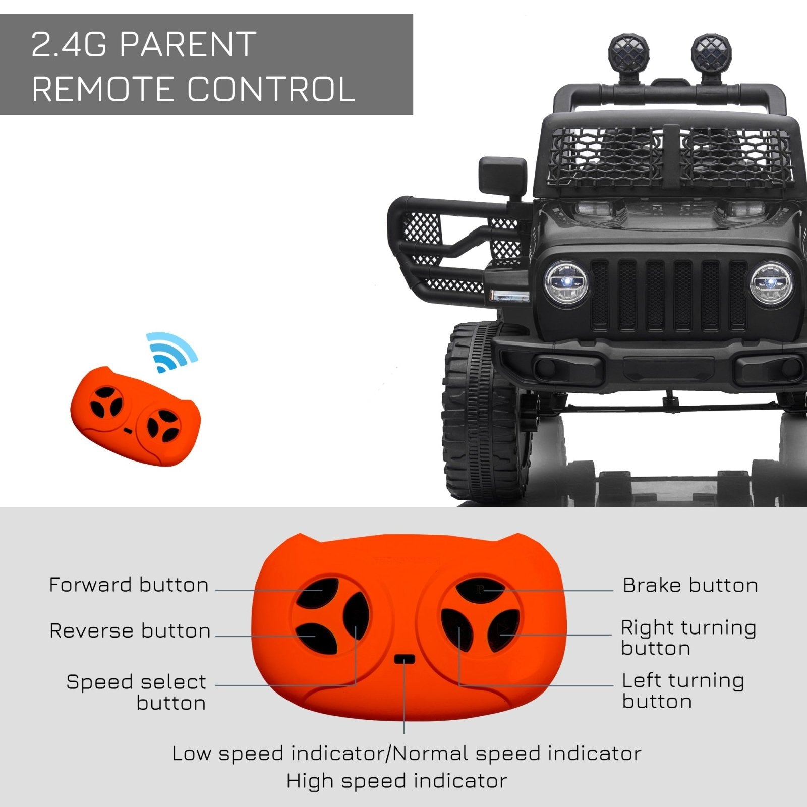 12V Battery - powered 2 Motors Kids Electric Ride On Car Truck Off - road Toy with Parental Remote Control Horn Lights for 3 - 6 Years Old Black - Bedzy UK modern and affordable home furniture England