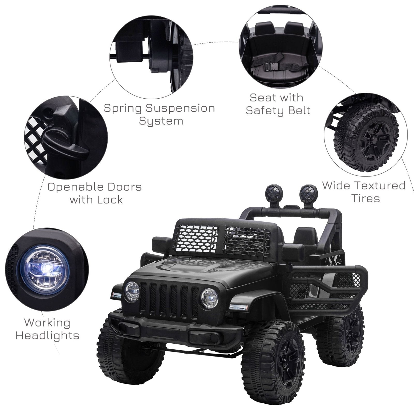 12V Battery - powered 2 Motors Kids Electric Ride On Car Truck Off - road Toy with Parental Remote Control Horn Lights for 3 - 6 Years Old Black - Bedzy UK modern and affordable home furniture England