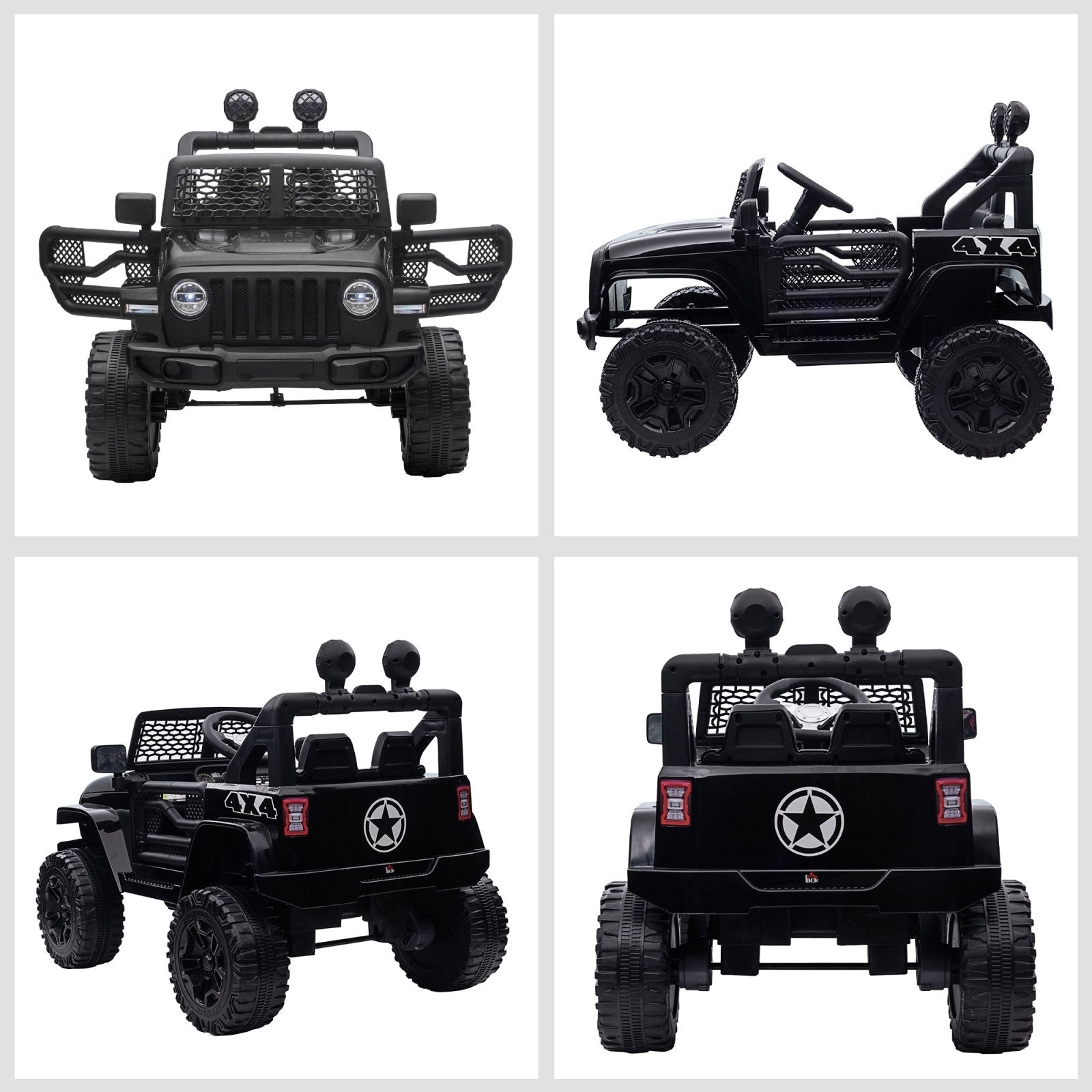 12V Battery - powered 2 Motors Kids Electric Ride On Car Truck Off - road Toy with Parental Remote Control Horn Lights for 3 - 6 Years Old Black - Bedzy UK modern and affordable home furniture England