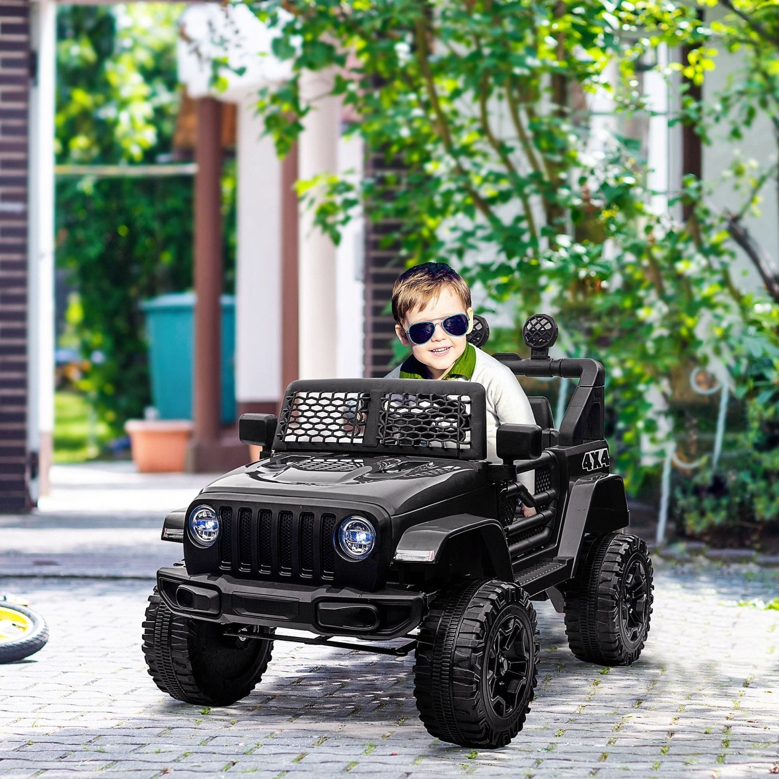 12V Battery - powered 2 Motors Kids Electric Ride On Car Truck Off - road Toy with Parental Remote Control Horn Lights for 3 - 6 Years Old Black - Bedzy UK modern and affordable home furniture England