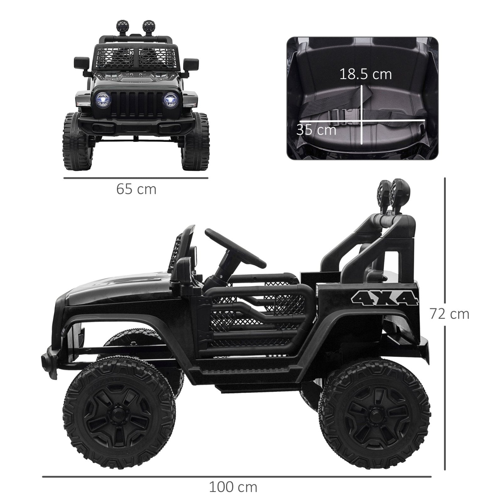 12V Battery - powered 2 Motors Kids Electric Ride On Car Truck Off - road Toy with Parental Remote Control Horn Lights for 3 - 6 Years Old Black - Bedzy UK modern and affordable home furniture England