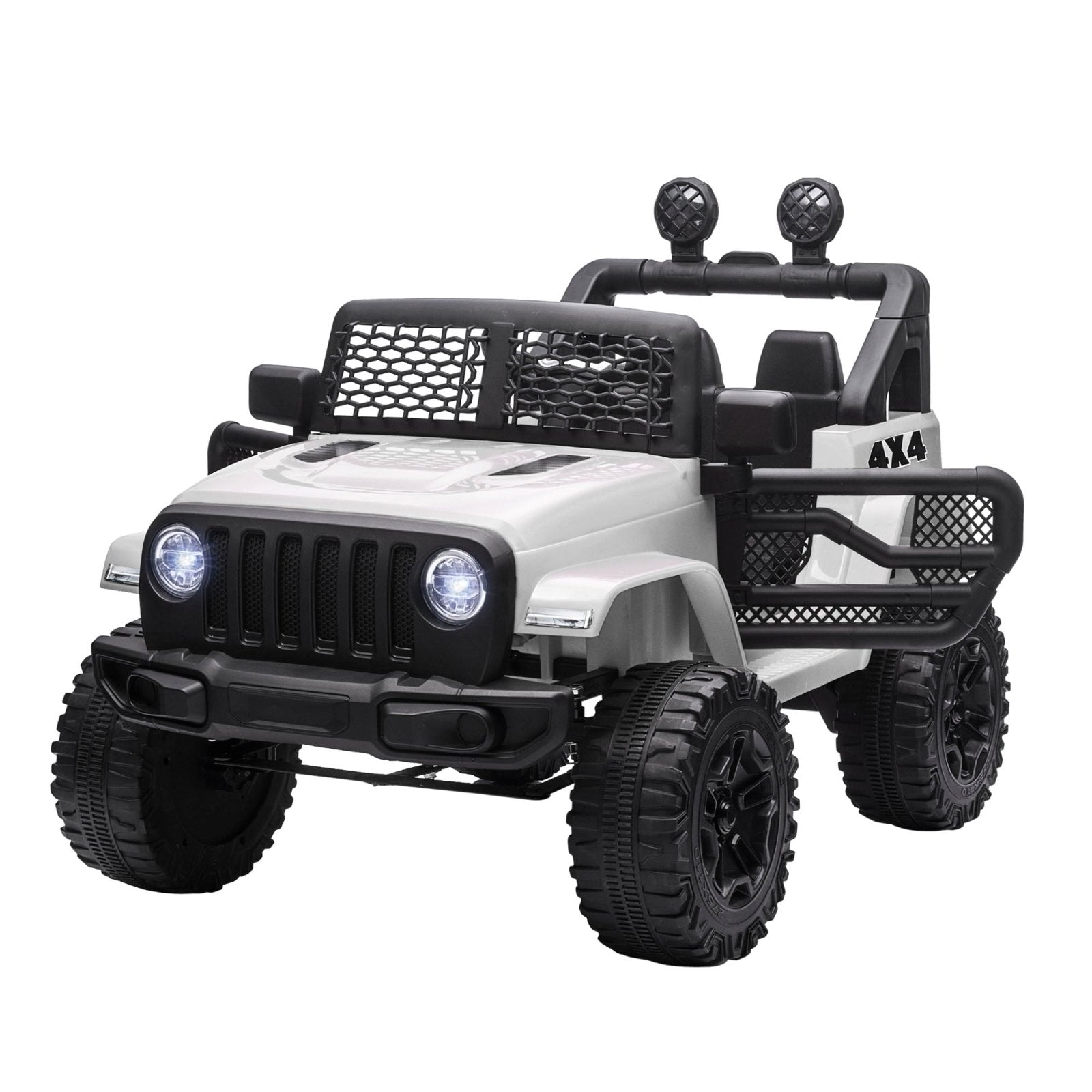 12V Battery - powered 2 Motors Kids Electric Ride On Car Truck Off - road Toy with Parental Remote Control Horn Lights for 3 - 6 Years Old White - Bedzy UK modern and affordable home furniture England