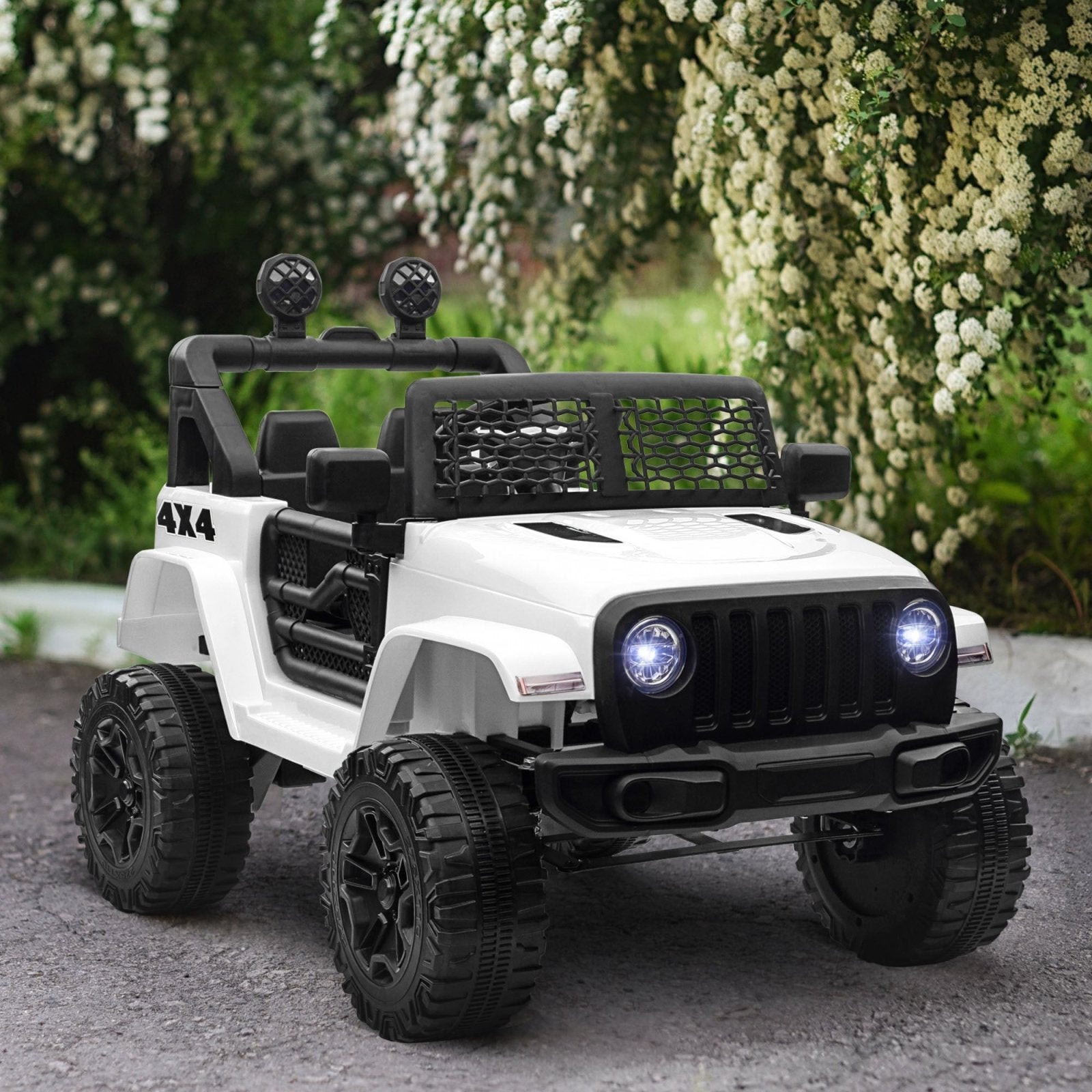 12V Battery - powered 2 Motors Kids Electric Ride On Car Truck Off - road Toy with Parental Remote Control Horn Lights for 3 - 6 Years Old White - Bedzy UK modern and affordable home furniture England